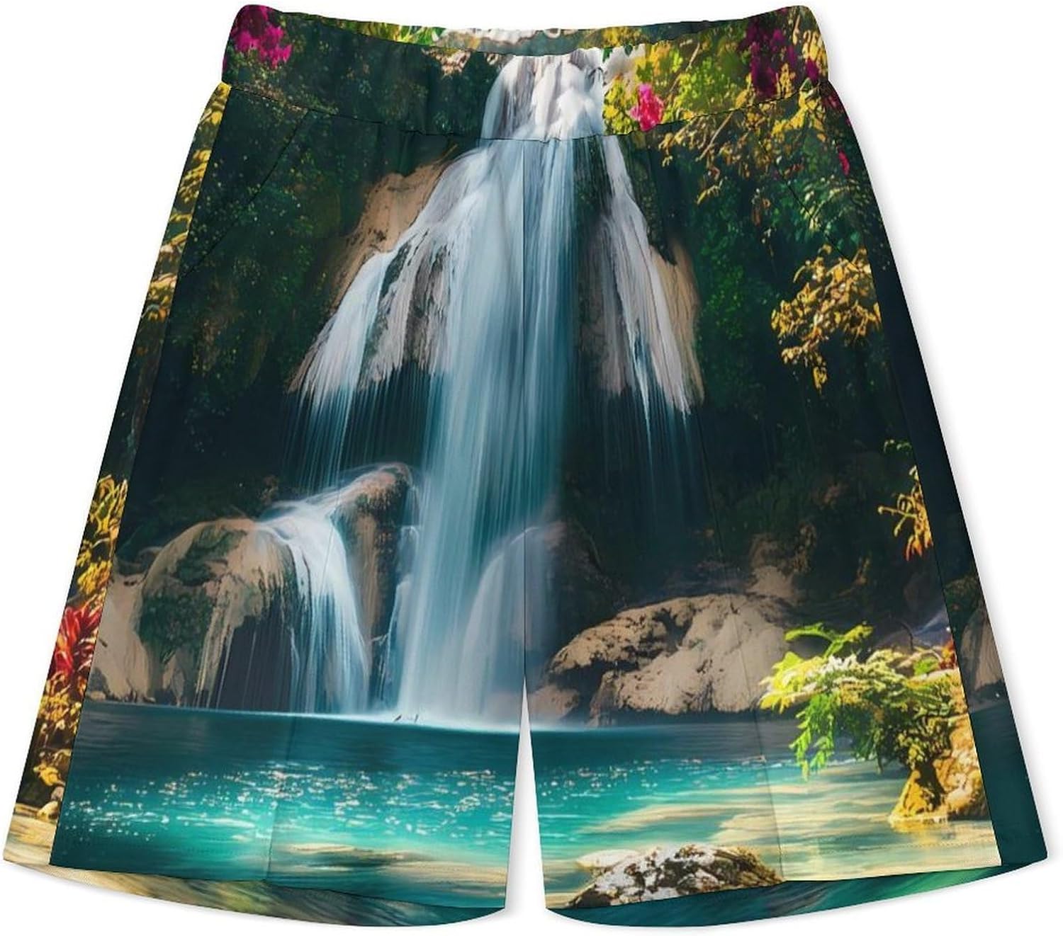 Waterfall in Tropical Rainforest Mens Polo Shirts Track Suits 2 Piece Short Sleeve Sweatsuit 1/4 Zip Golf Loungewear for Sports