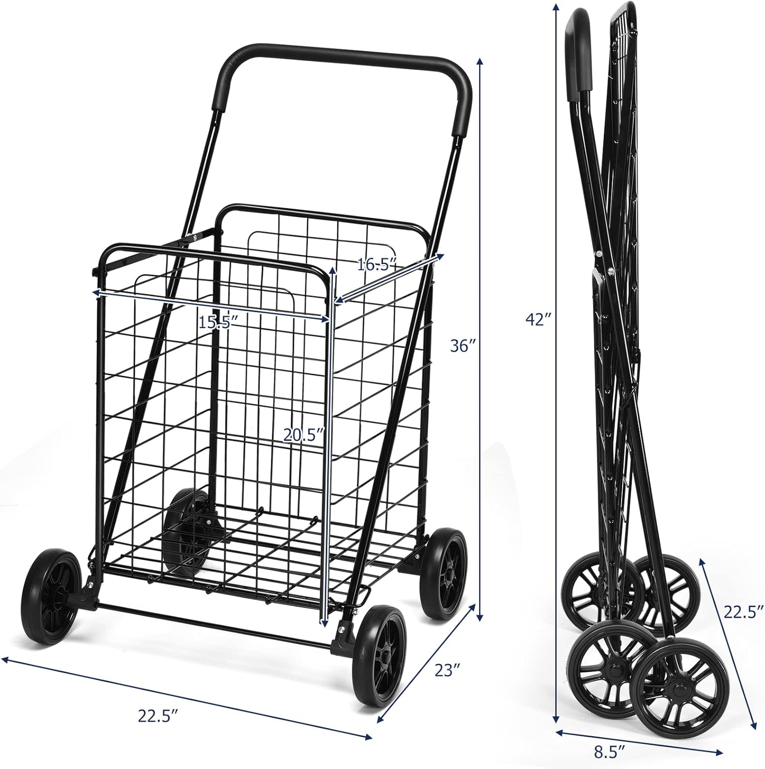 Goplus Shopping Carts for Groceries, Heavy Duty Folding Shopping Cart with Wheels, Portable Collapsible Grocery Cart, Light Weight Foldable Utility Cart for Laundry