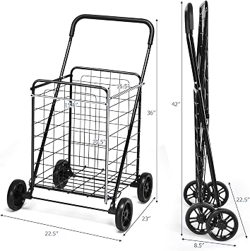 Goplus Shopping Carts for Groceries, Heavy Duty Folding Shopping Cart with Wheels, Portable Collapsible Grocery Cart, Light Weight Foldable Utility Cart for Laundry