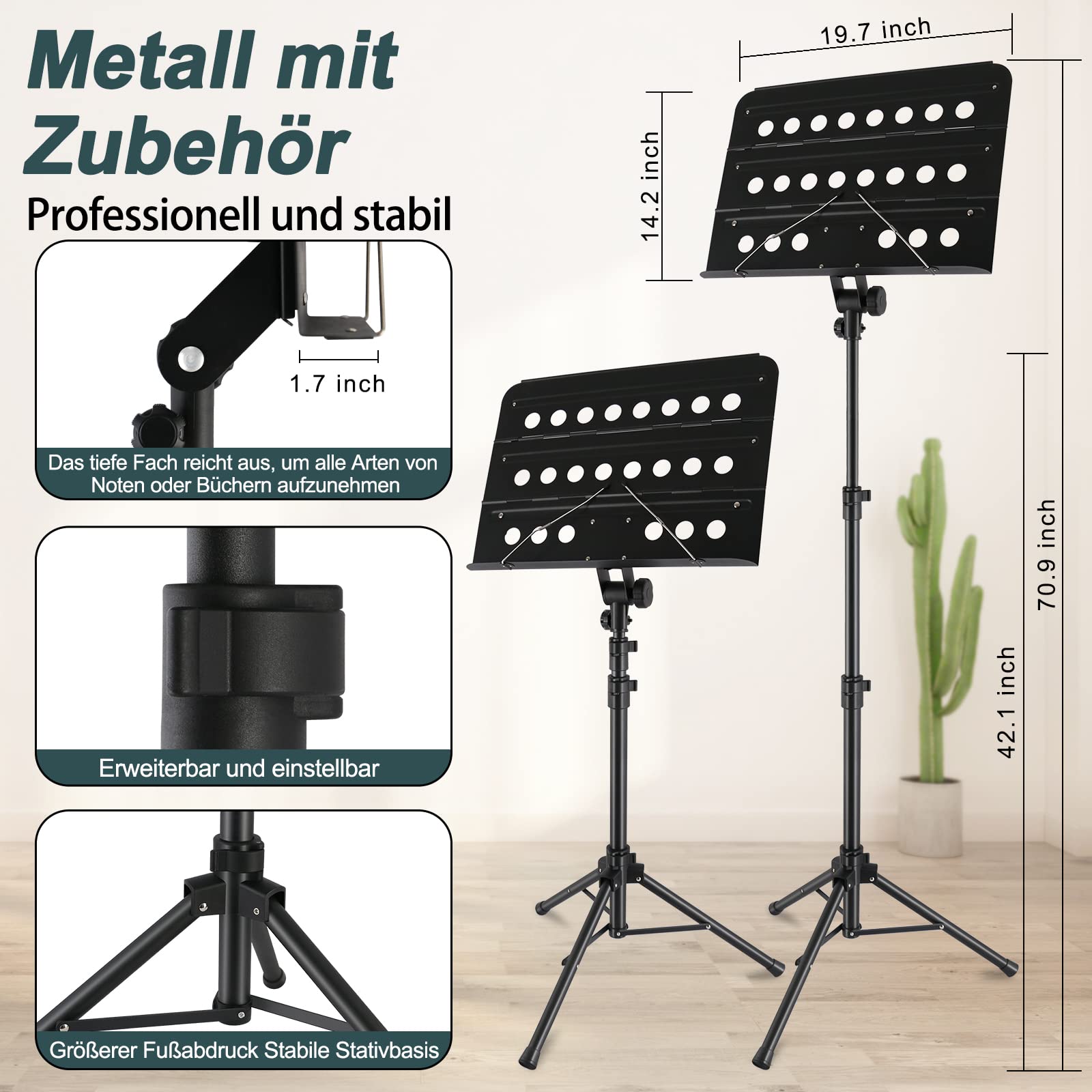 EASTROCK Notenständer Stabil Höhenverstellbar, Klappbar Notenpult Gitarre Geeignet für Kinder und Erwachsene, Profis,(schwarz)