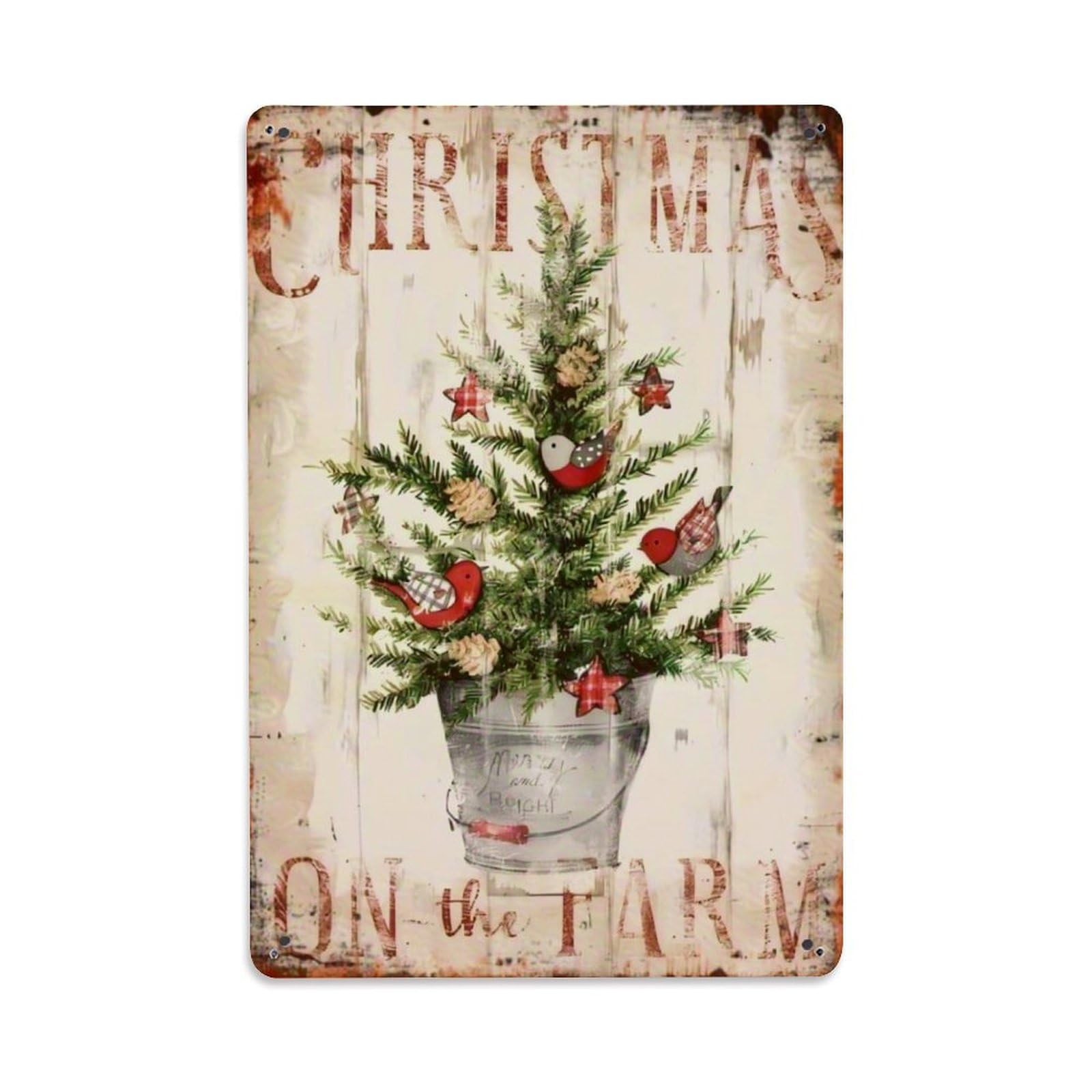 Jdfenggu Vintage Christmas Tree Birds Stars Pinecones Retro Metal Tin Sign, Decor Art Poster For Bar, Home, Man Cave, Kitchen, Laundry Room Gift 8X12inch