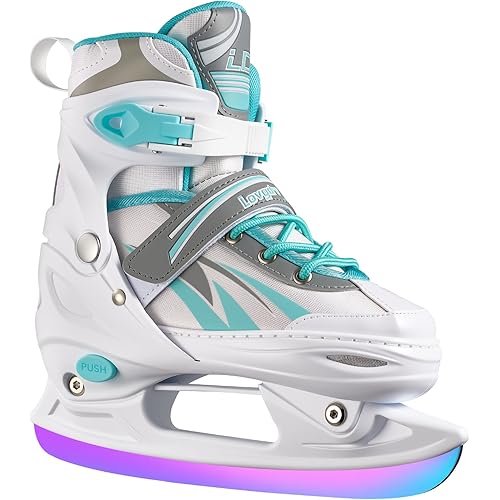 Adjustable Ice Skates for Kids Girls Boys, 4 Size Adjustable Beginner Ice Hockey Skates for Youths Teen, Warm Ice Skating Shoes with Electroplated Color-Changing Blades for Outdoor and Rink