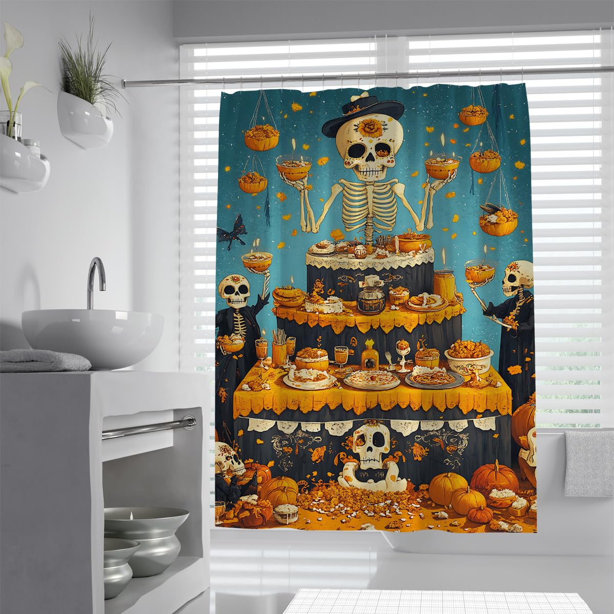 Hat Mexican Sugar Skull Duschvorhang Day of The Dead Badewanne 180x200cm