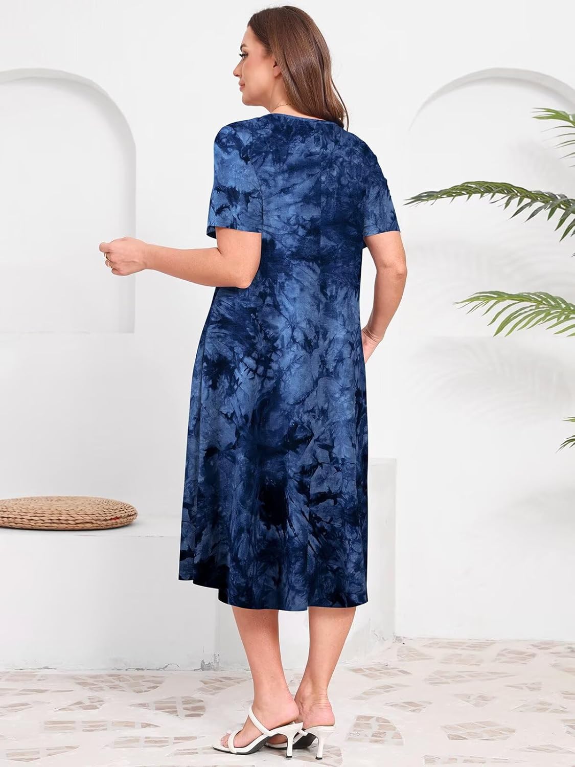 BELAROI Women Plus Size Dresses Summer Casual Midi Tshirt Dress V Neck Short Sleeve Long Maxi Side Split Pockets - Image 5