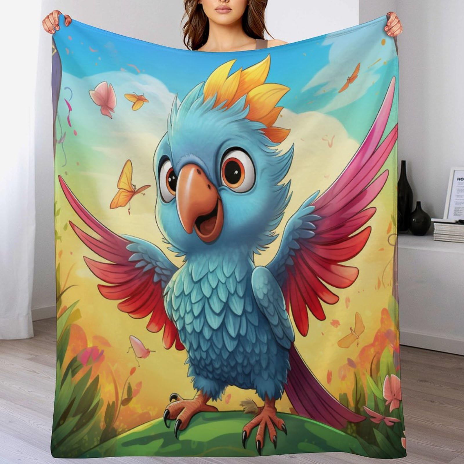 Couverture polaire oiseau mignon 100x130cm en flannel douce pour lit et canapé