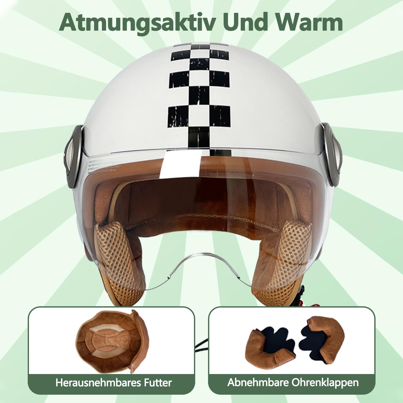 Erwachsenen Motorradhelm Scooter-Helm, Mode Halboffener Helm Mit Schutzbrille, Hat Den Verkehrssicherheitstest Bestanden, Um Die Kopfsicherheit Wirksam Zu Schützen