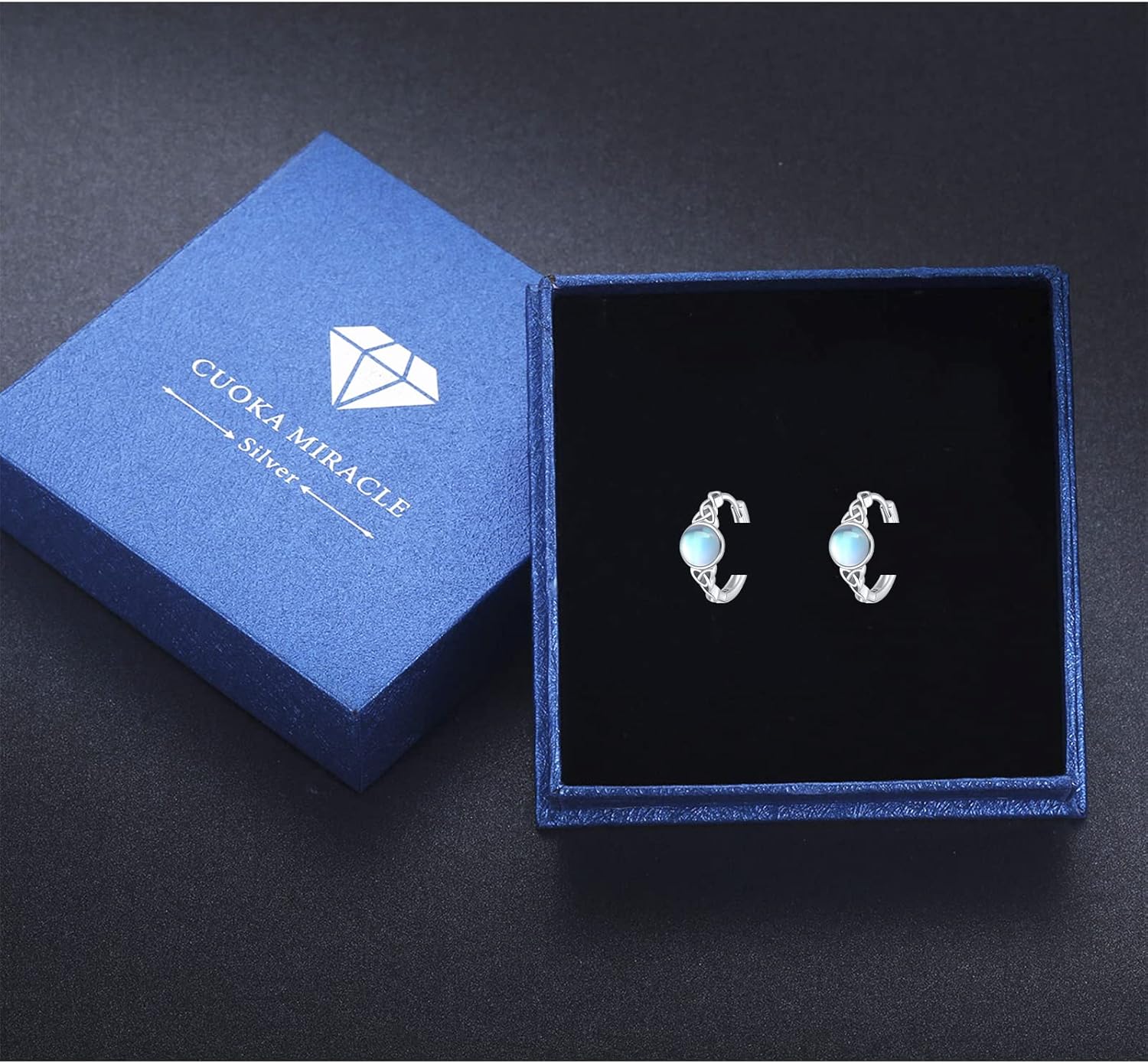 Celtic S925 Sterling Silver Gemstone Huggie Hinged Hoop Earrings - Irish Cartilage Small Hoops for Women