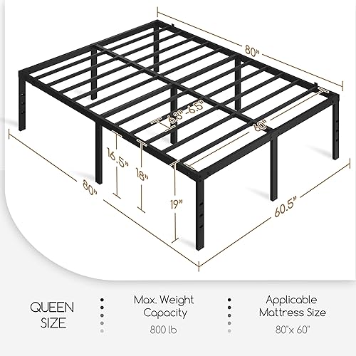 Miniatura 2 de Yaheetech - Marco de cama de metal de 18 pulgadas, marco de cama de plataforma tamaño Queen con espacio de almacenamiento, soporte de listones