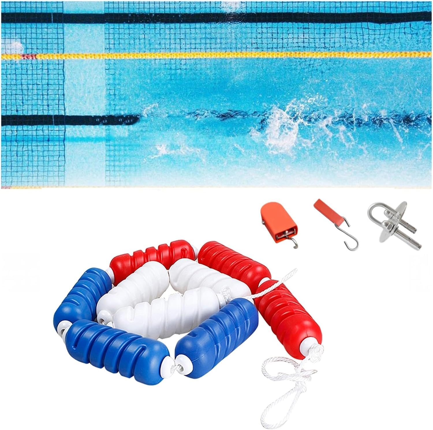 JKJZSALJ Pool Safety Hook Pool Lane Dividers,Spiral Safety Divider Rope Plastic Buoy,Swimming Pool Safety Dividing Line,With Hook Accessories,Wire Rope,6m/19.7ft