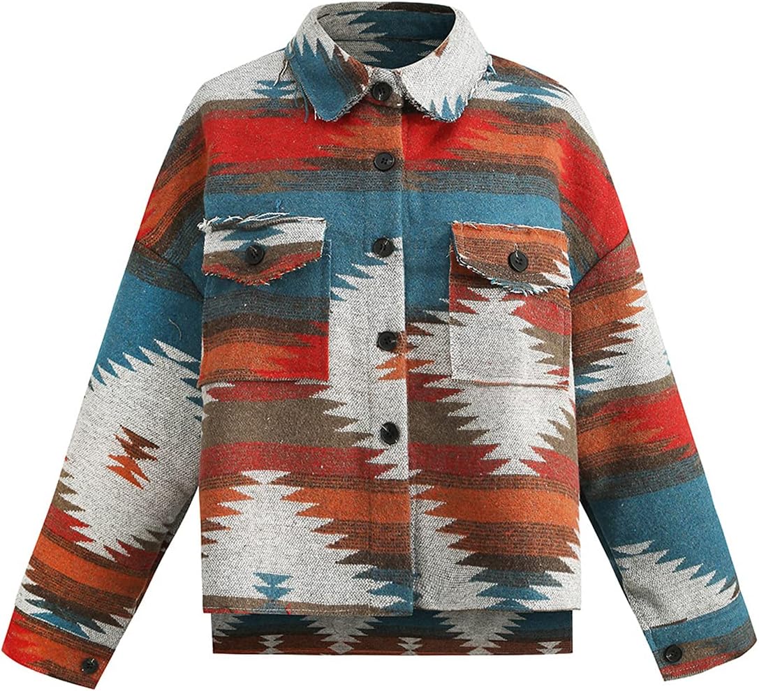 FQFGGYD Chaqueta De Forro Polar Para Mujer, Estampado Azteca, Manga Larga, Botones A Presión, Chaqueta De Frente Abierto, Cárdigan Casual Suelto, A-Negro, Pequeña
