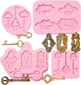 Vintage Key Keyholds Chocolate Silicone Molds 4Packs