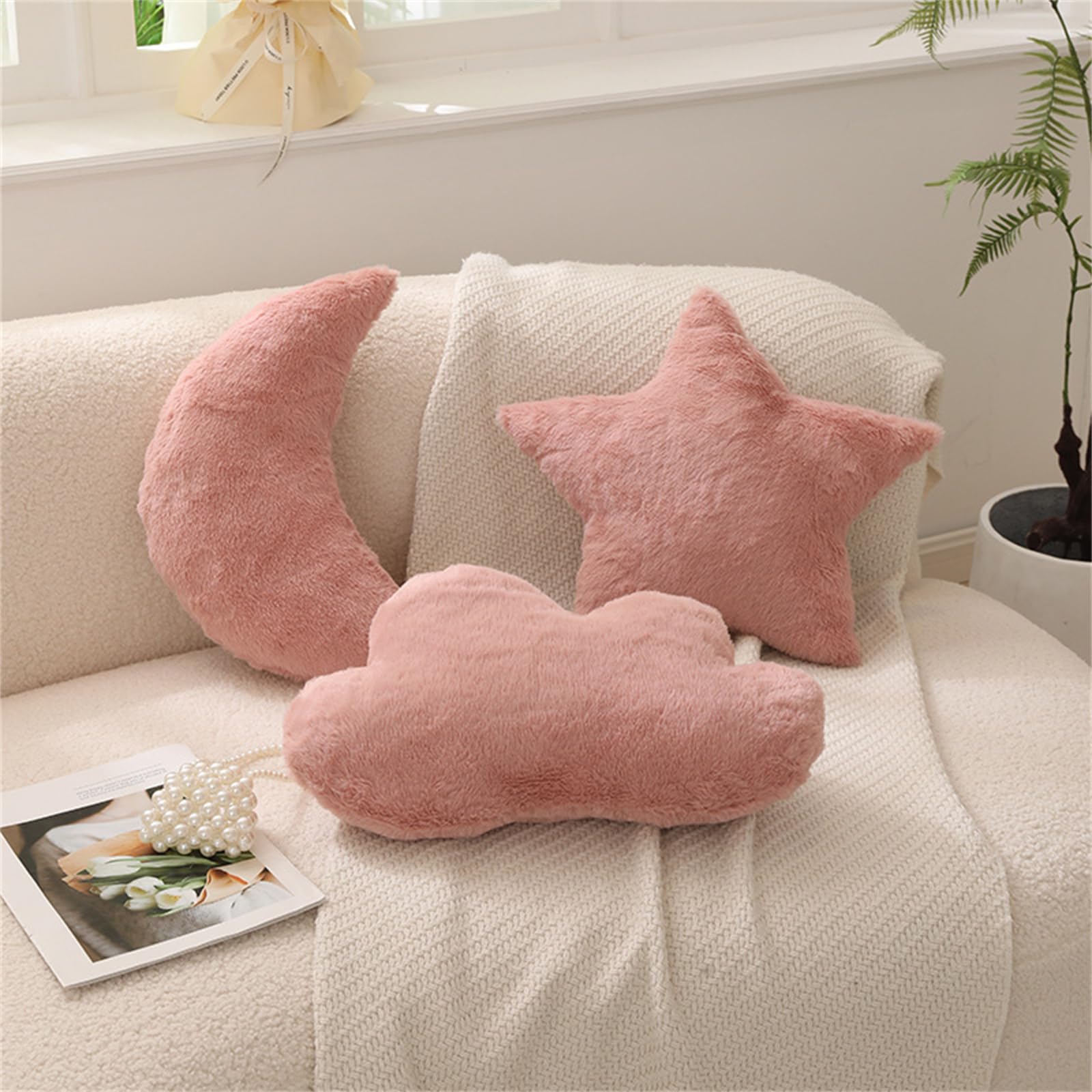 Cuscino morbido per bambini, a forma di stella, morbido, soffice, a forma di luna, nuvole, stella, decorativo, in peluche, per la camera dei bambini, decorazione per camera da letto (nuvola rosa, 44