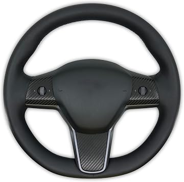 TWRAPS Steering Wheel Vinyl Wrap Decal for Tesla, Black Carbon Fiber Premium Color Change Sticker Cover for Easy DIY Customization Black Carbon Fiber, Model Y & Model 3