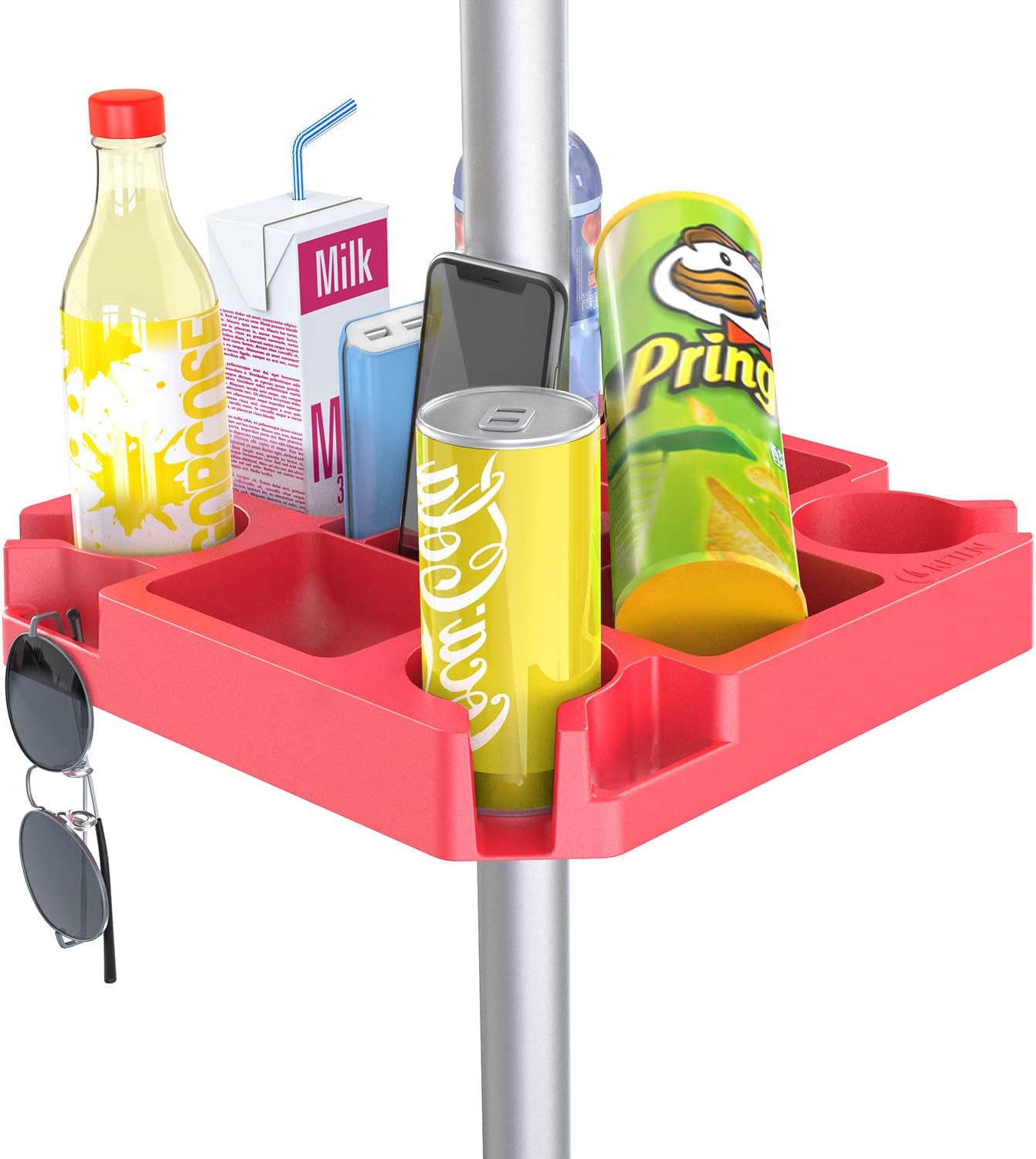 Keten 16" Beach Umbrella Table Tray with 4 Cup Holders, 4 Snack Compartments, 4 Sunglasses Holes, 4 Phone Slots, Umbrella Table for Beach, Patio, Garden, Swimming Pool