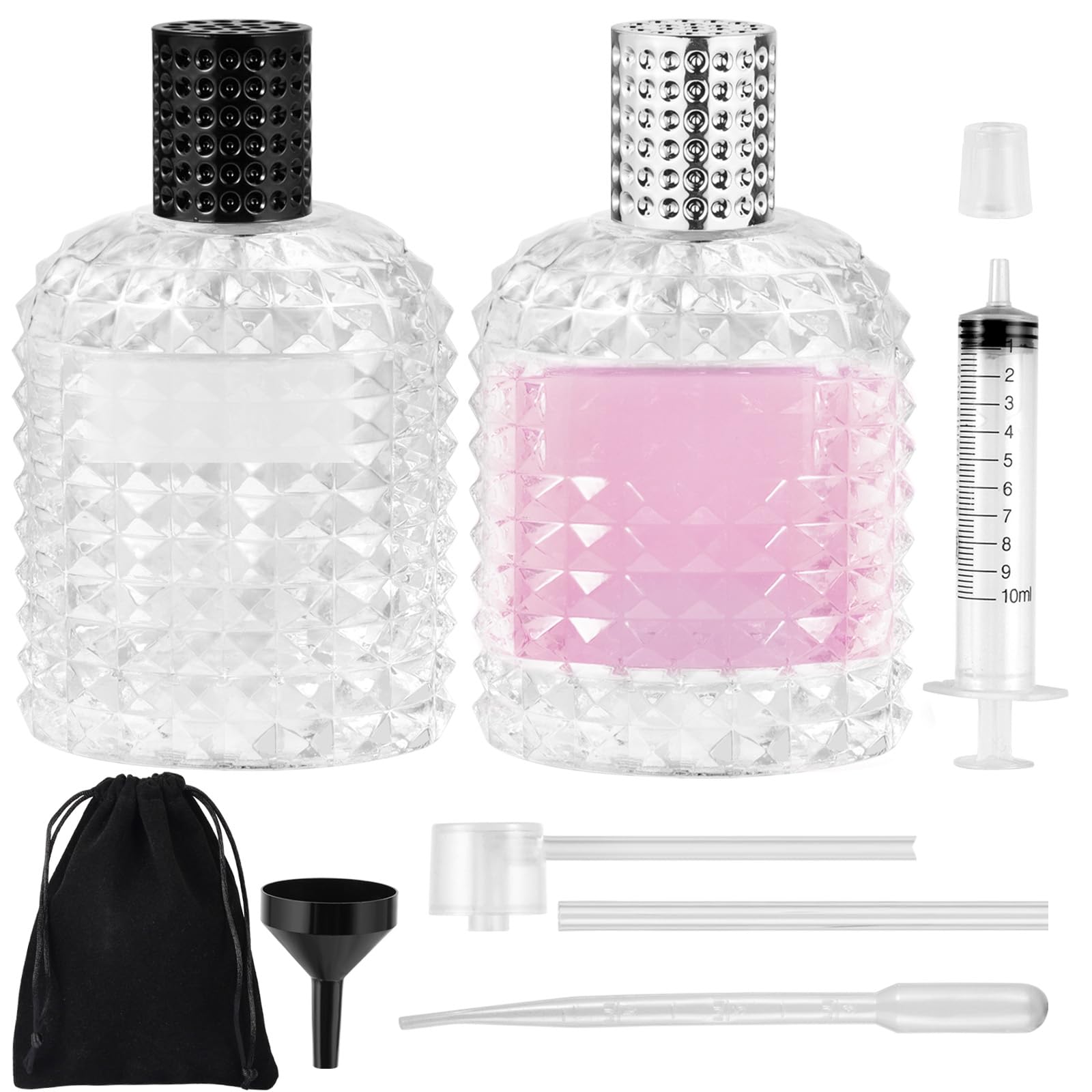 Maxumille Transparent 2Pcs 100Ml Perfume Bottle Empty, Pineapple Refillable Perfume Atomiser With Carrying Case, Glass Empty Spray Bottle For Traveling, Portable Refill Aftershave Atomiser For Alcohol