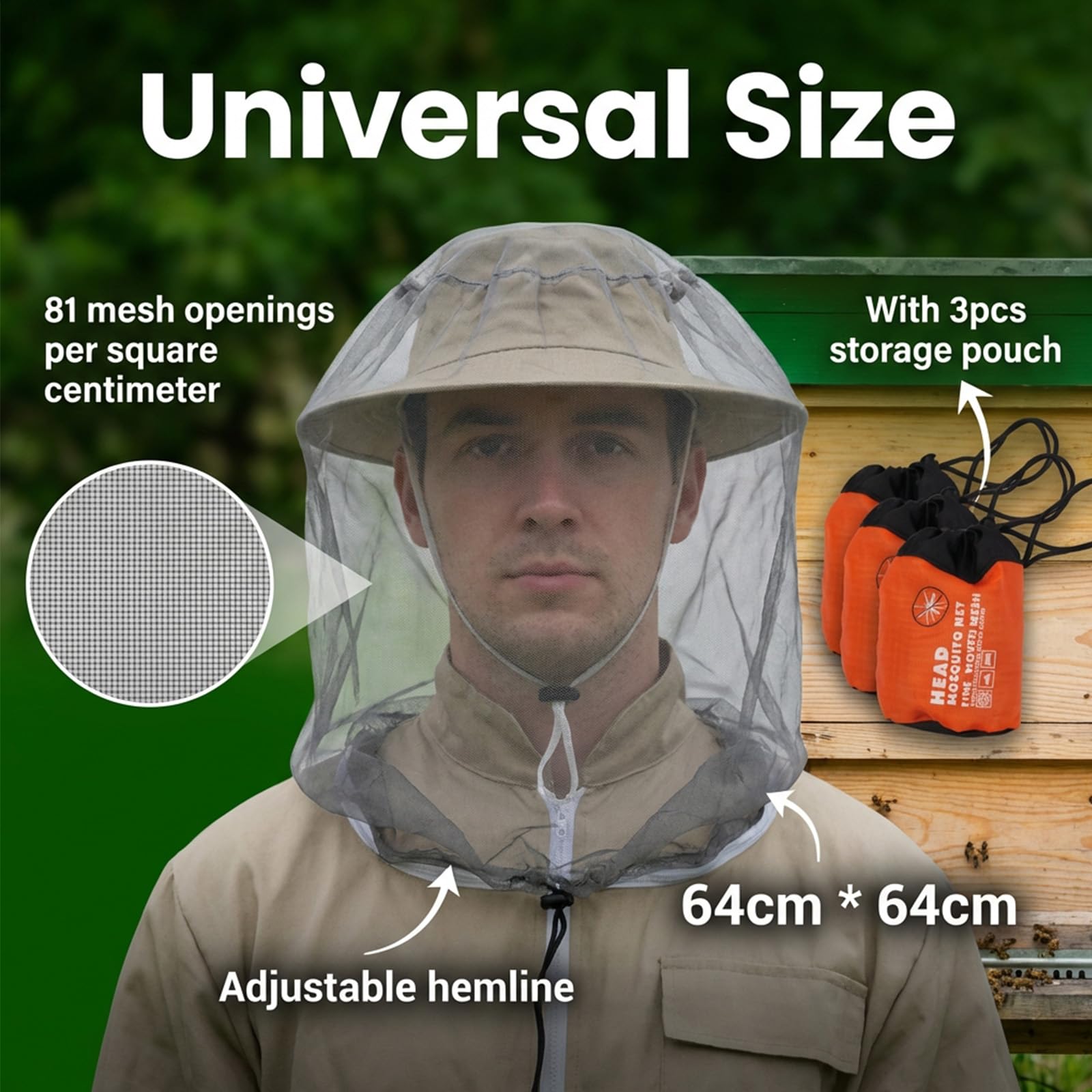 3 zanzariera, rete di protezione per la testa, zanzariera con maglie extra sottili, zanzariera per cappello, zanzariera, per giardinaggio, campeggio, escursionismo, pesca, apicoltura