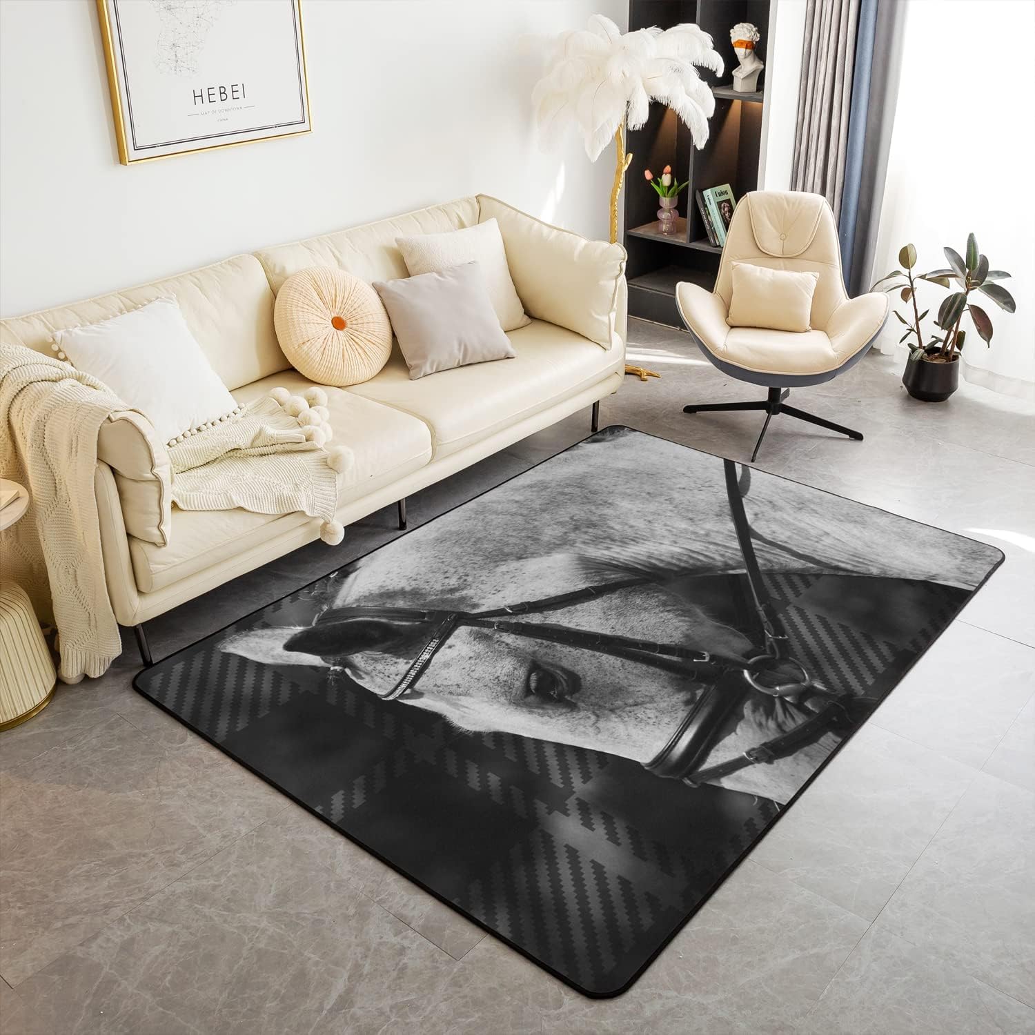 Tapis de couloir et salon moderne avec grand imprimé cheval pour une chambre élégante