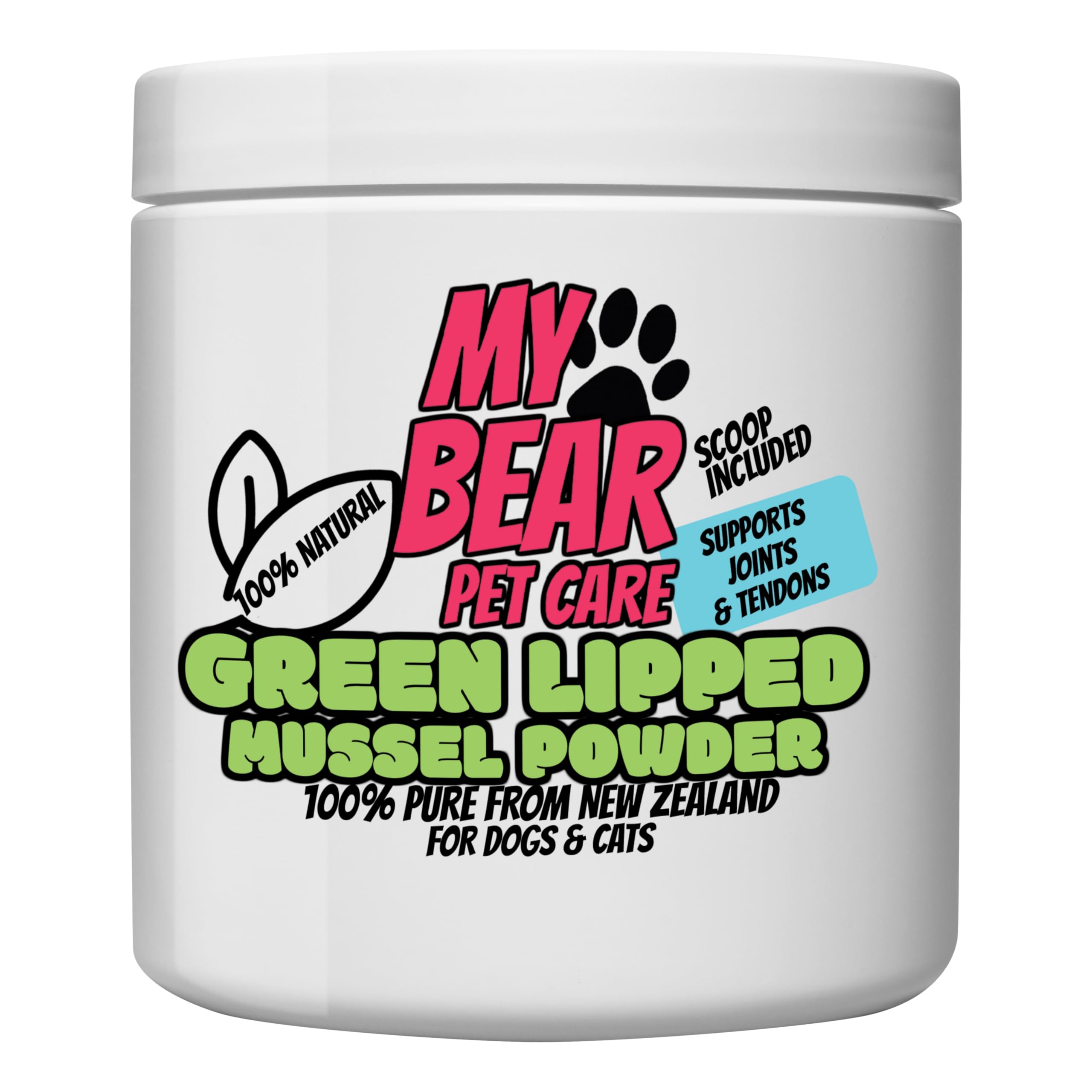 My Bear Pet Care Green Lipped Mussel Powder for Dogs & Cats (250g), Hate Tablets? Just Sprinkle on Food