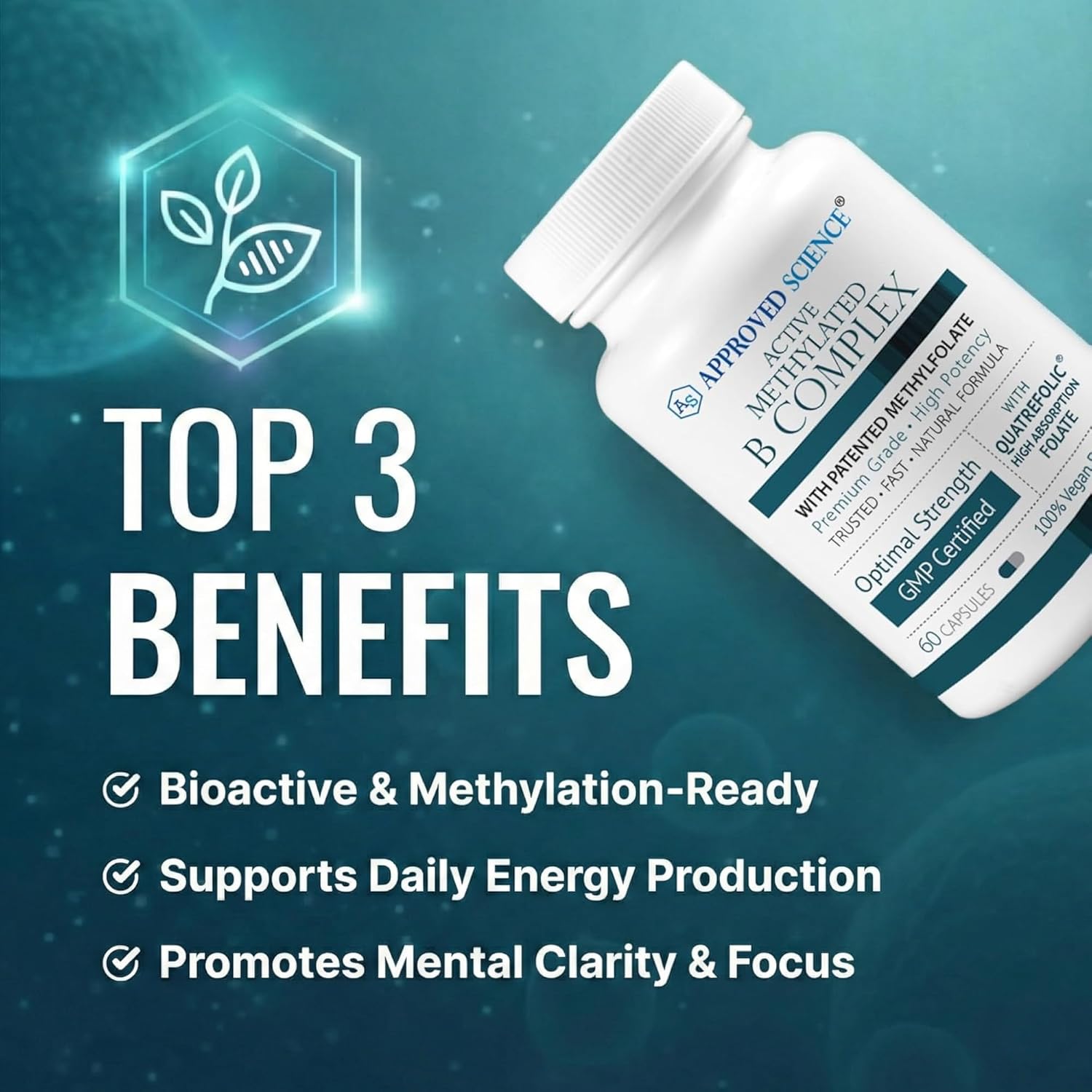 Approved Science Methylated B Complex – Full Bioactive Vitamin B Complex - Folate (5-MTHF), Methylated Vitamin B12, P5P – Methylation Support – Choline, Betaine - 60 Capsules