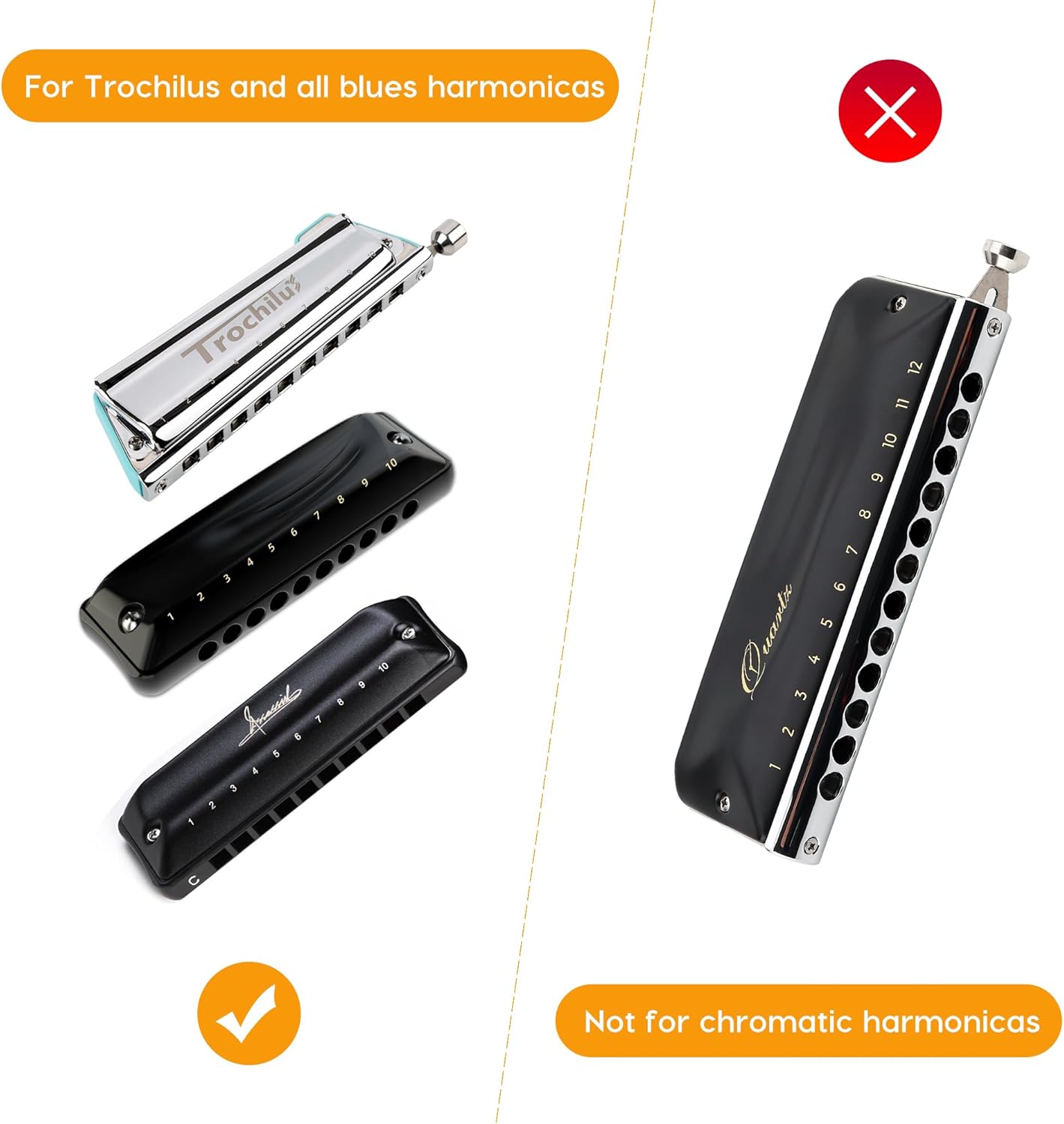 JDR Harmonica Carry Case Harmonicas Storage Carrying Case Bag with Shoulder Strap Zippered Display Cases for 4 including for Trochilus and Blues Armonicas