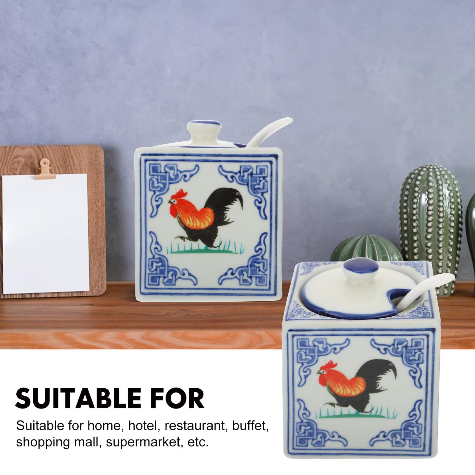 Pot à Sel Céramique Coq Décoratif Récipient Compact pour Cuisine Accessoire Pratique sans Couvercle Matériau Sain et Écologique Rangement Condiment pour Usage Domestique