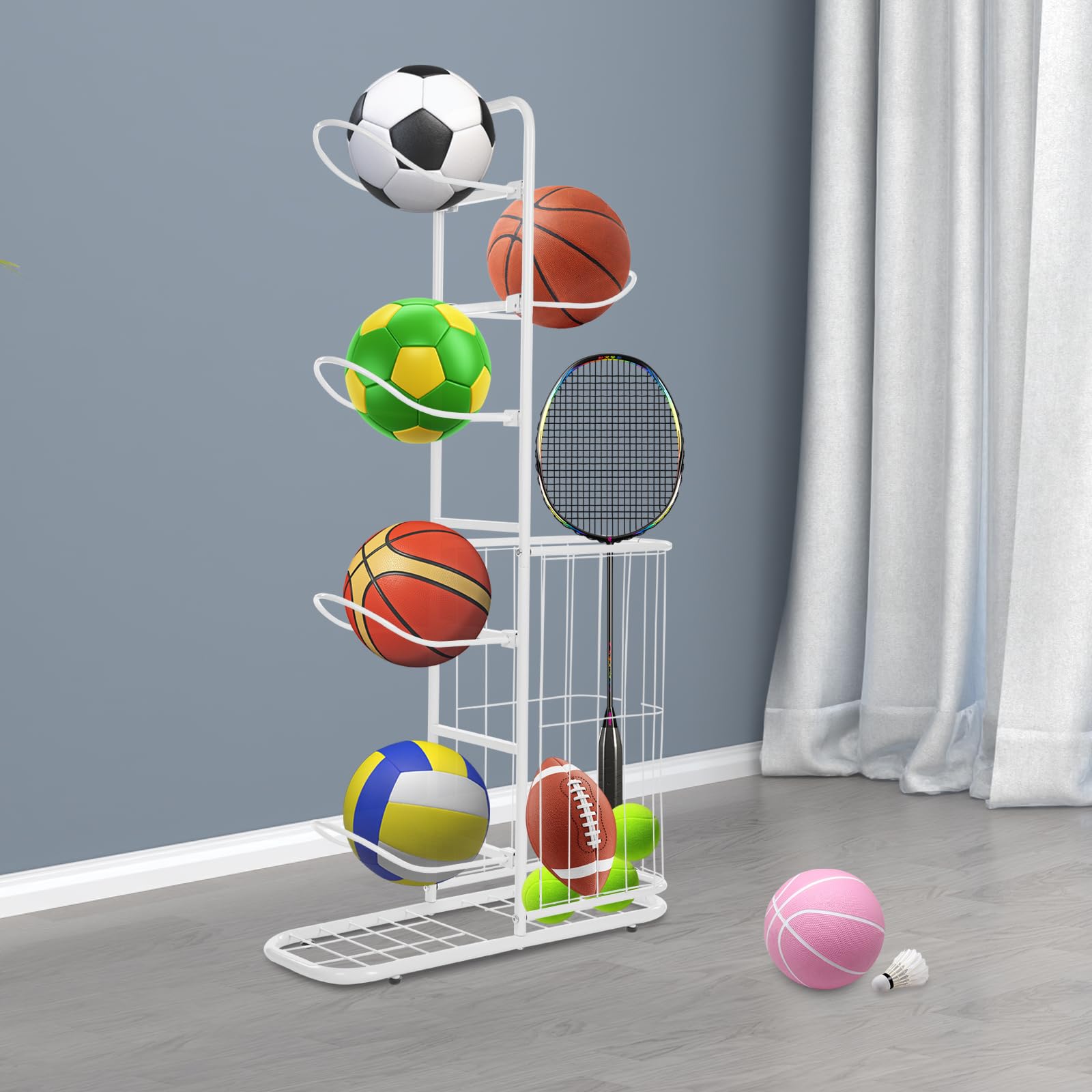 Soporte de baloncesto 5 bolas estante equipo deportivo blanco