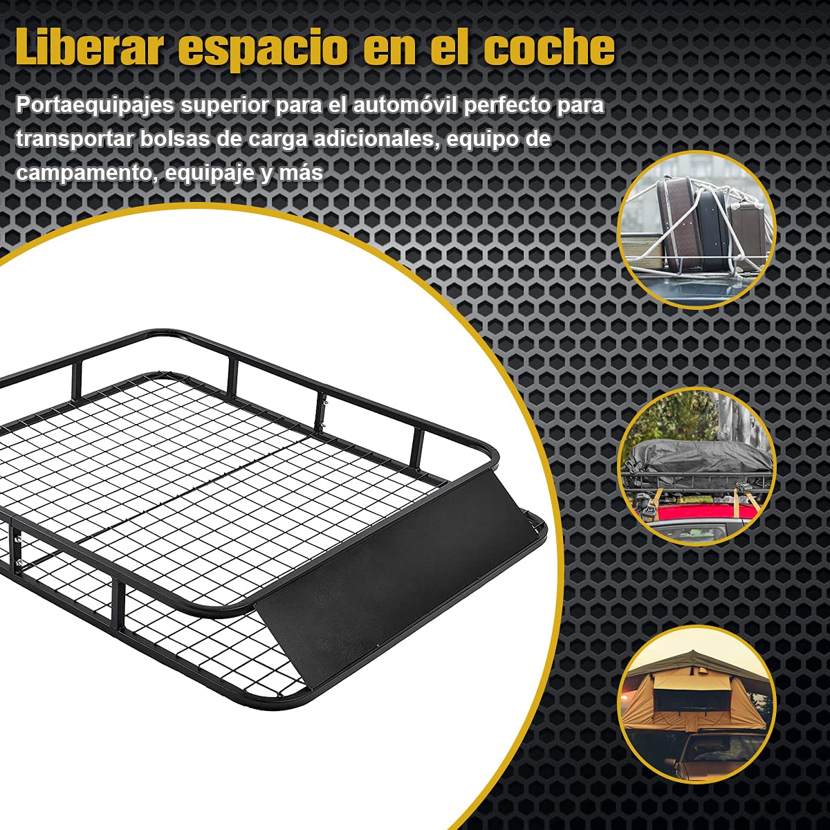 GYMAX Barras de Techo con Cortavientos, Portaequipajes de Metal, Resistentes a la Intemperie hasta 75 kg, Cesta de Equipaje para SUV y Camiones, 122,5 x 102 x 15 cm