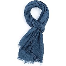 GERINLY Cotton-Linen Scarves Mens Stripe Crinkle Long Scarf Fashion Wrap Shawl for Travel