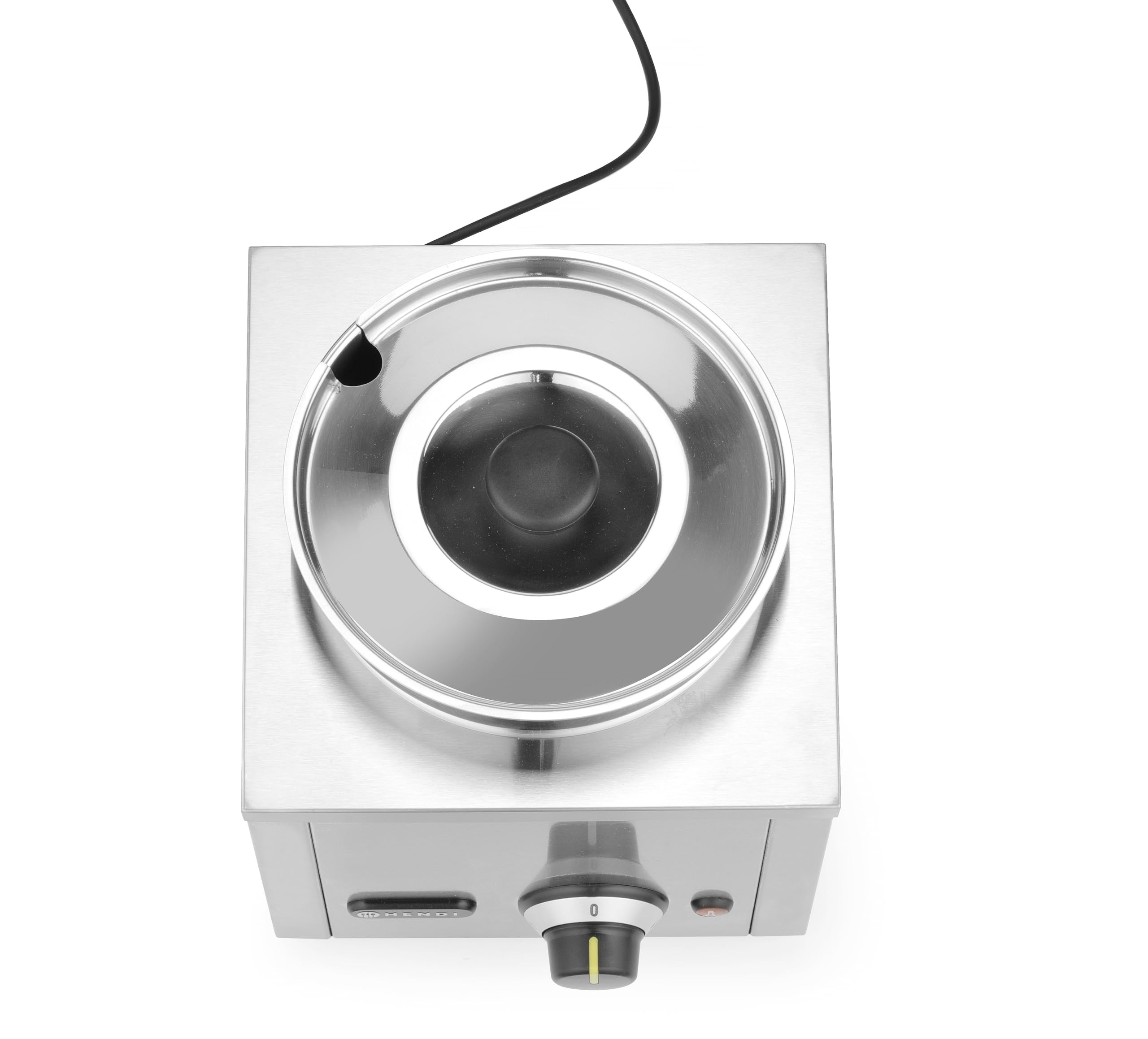 HENDI Baño María eléctrico profesional con 1 recipiente de acero inoxidable con tapa (1x4 L), Termosistema, Calentador de alimentos y sopas a 30–85 °C, 4 L, 220V/200W, 256x312x(H)298mm