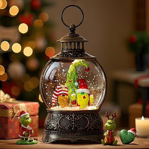 Miniatura 8 de Linterna de globo de nieve de Navidad, muñeco de nieve musical, árbol de Navidad, globo de nieve iluminado con temporizador USB/batería operada con
