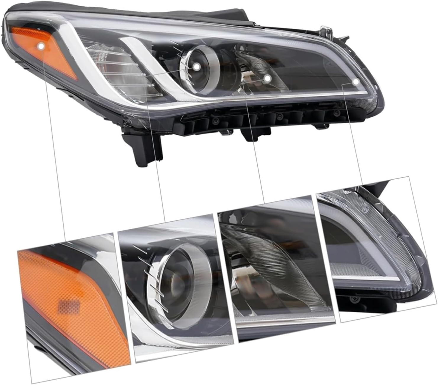 Assembly for 2015-2017 For Hyundai For Sonata Clear Lens Projector Headlamp Replacement Front