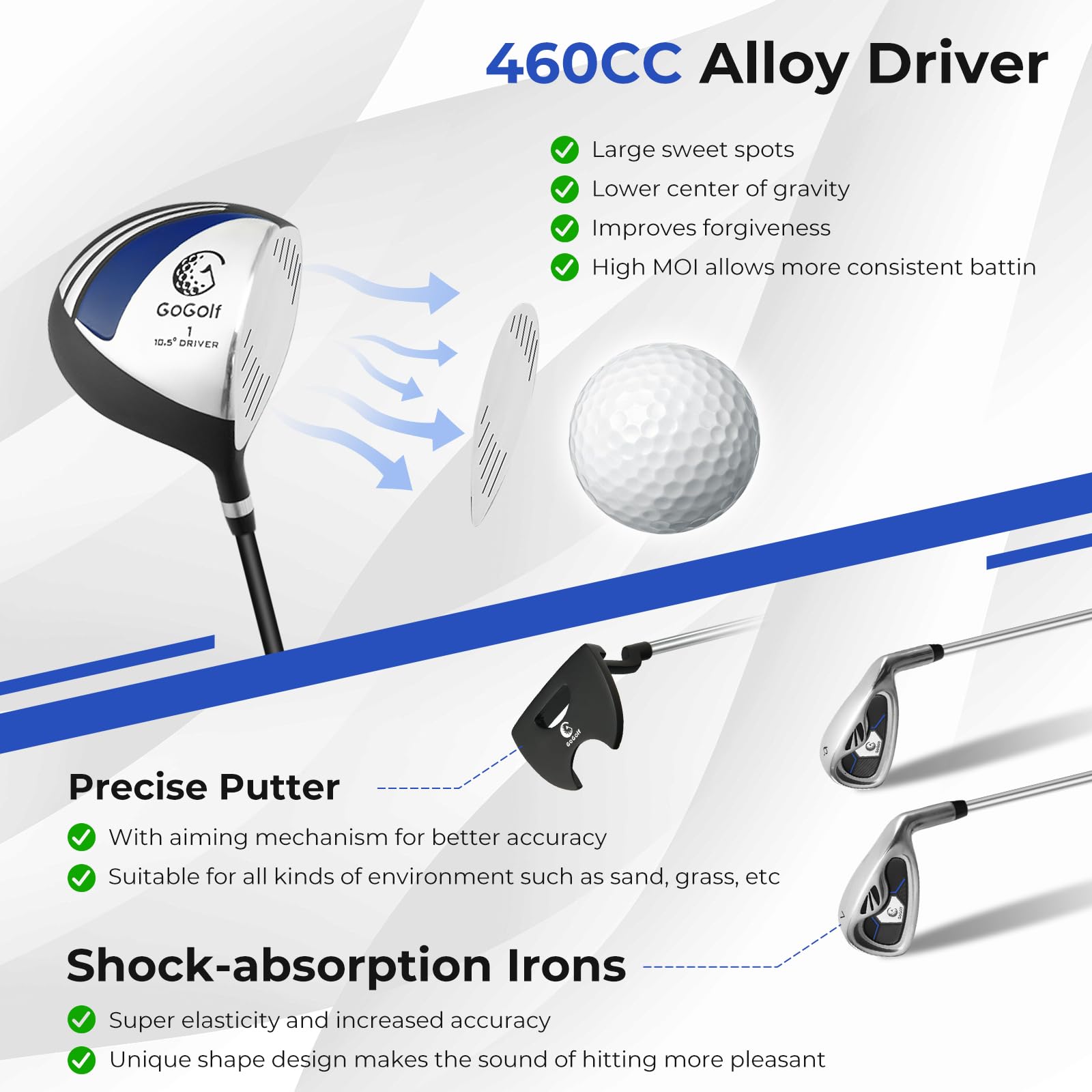 LIFEZEAL Set da golf completo da uomo, set da golf portatile destro, borsa con 7 scomparti, Putter, 3 legno: Driver #1, Fairway #3, ibrido #4, 5 ferri: #6,#7,#8,#9,Pitching Wedge
