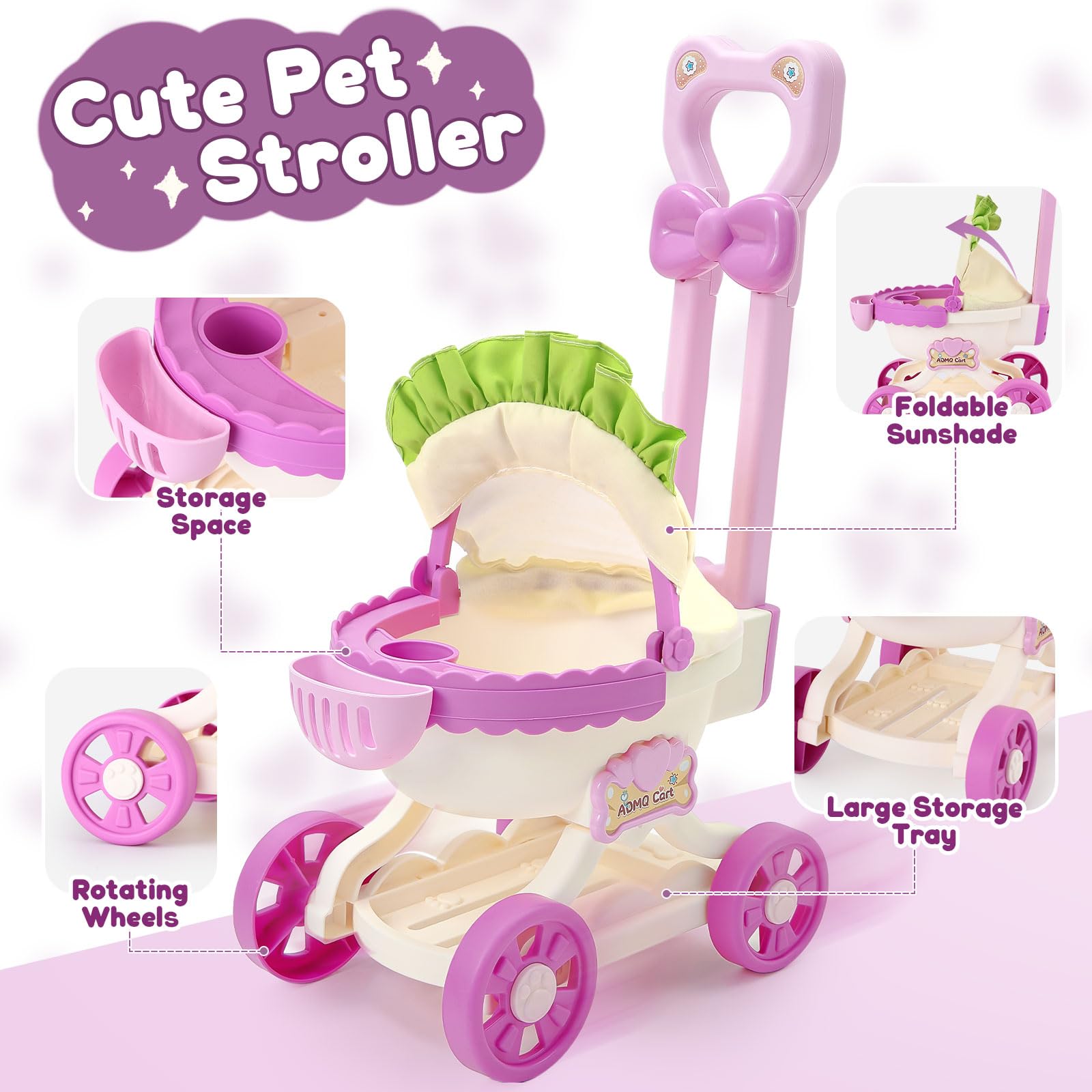Tacobear Jouet Electronique en Peluche Chat Fille 3 4 5 6 Ans, avec Interactif Chat & Poussette de Poupee & Accessoires de Animaux Jeu de Role Jouet Cadeau Noël Danniversaire Enfant Fille 3-6 Ans