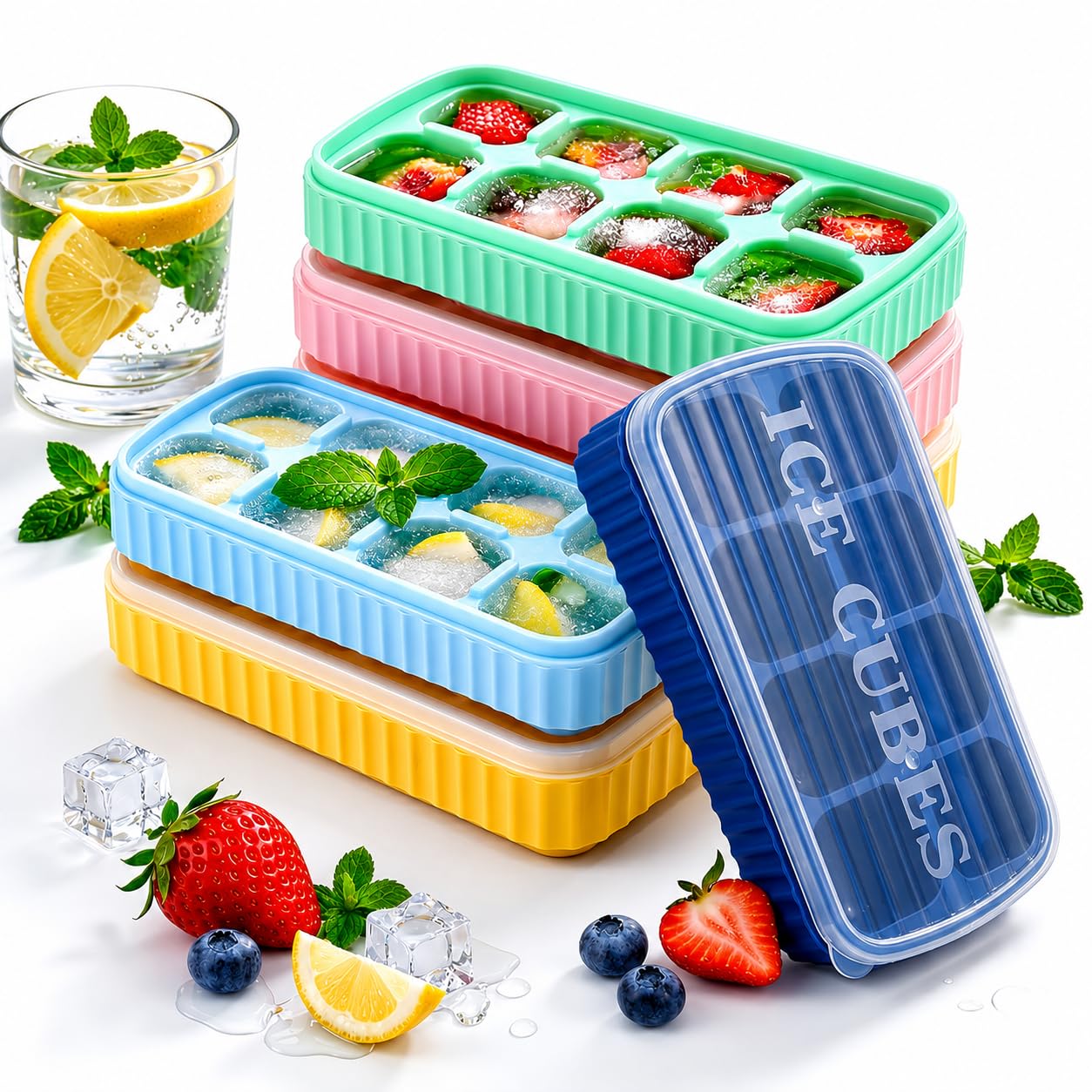 Samuelworld SUCGLES Large Silicone Ice Cube Trays with Lids Pack of 3 - Image 1
