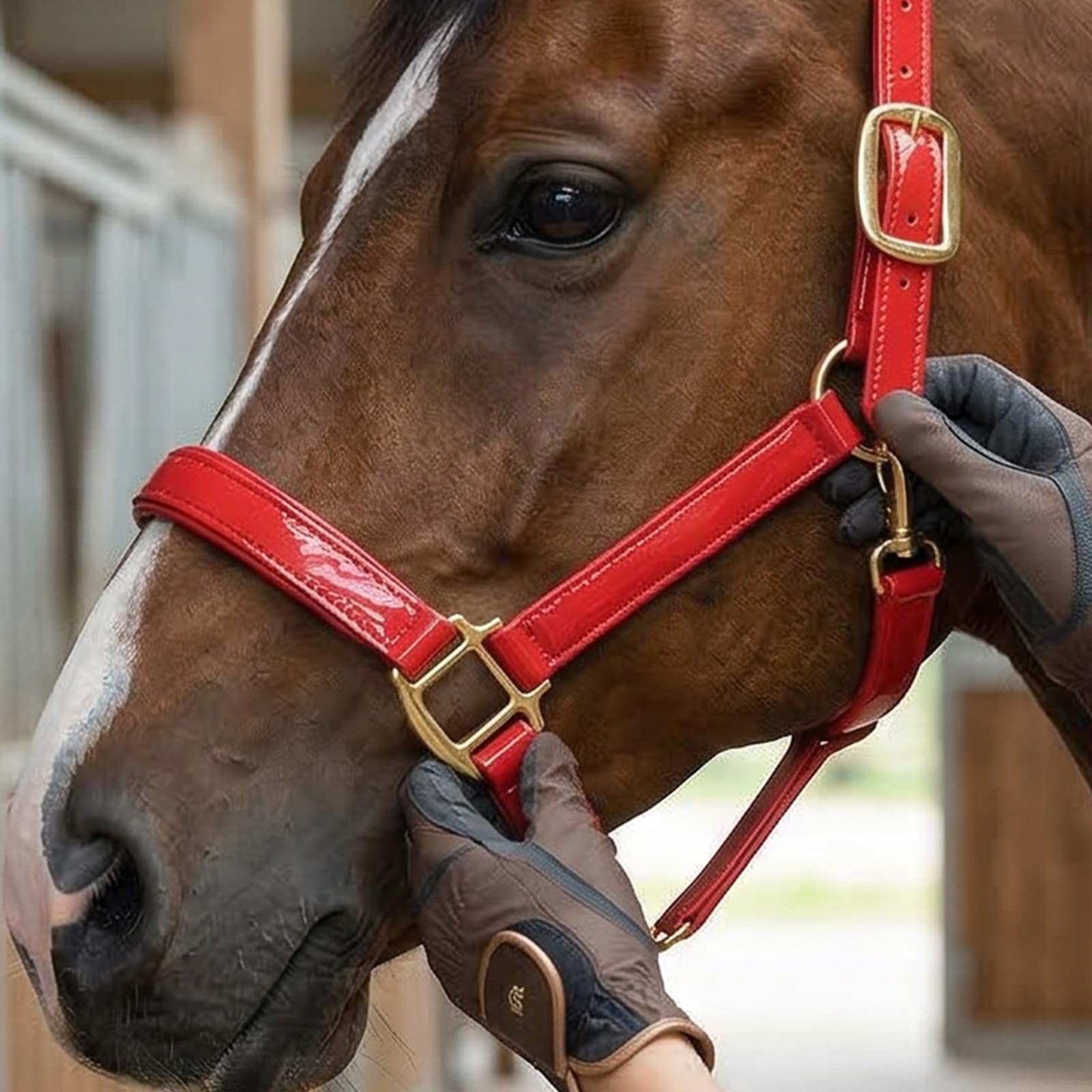 Caballo de cuero elegante de alta calidad con hebillas de aleación, impermeable y resistente al olor, para ecuestres, deportes, ecuestres, caballo, cabeza