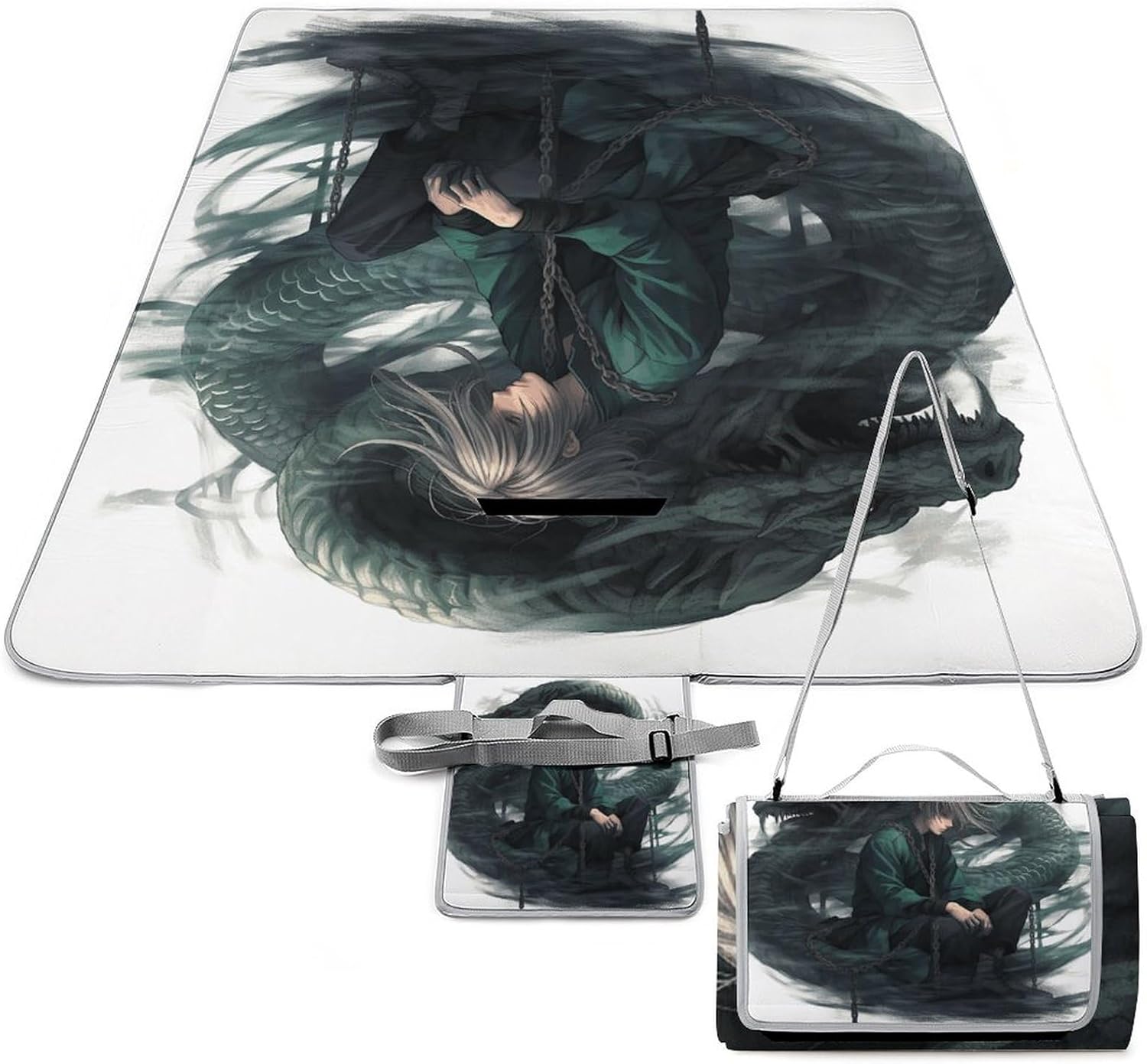 Snake and Man Outdoor Mat Foldable ，Beach Blanket Waterproof Surface，Easy to Clean Travel Blanket， for Spring and Summer Grassland Camping