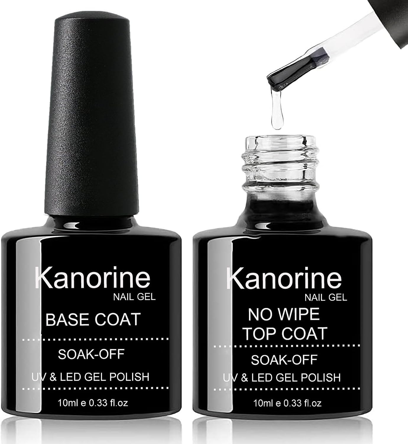 Gel Nail Polish Base Coat and No Wipe Top Coat Set, Shine Finish TopCoat and Long Lasting Multi-Functional BaseCoat,Soak-Off UV LED Gel Nail Art Design Manicure New Upgraded 2×10ml