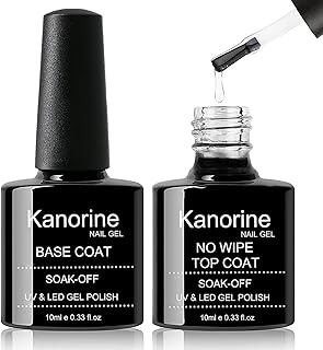 Gel Nail Polish Base Coat and No Wipe Top Coat Set, Shine Finish TopCoat and Long Lasting Multi-Functional BaseCoat,Soak-Off UV LED Gel Nail Art Design Manicure New Upgraded 2×10ml