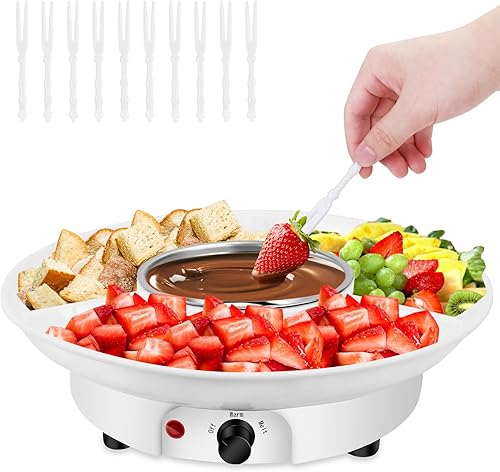 Mini olla eléctrica de chocolate de 8.79 onzas, juego de fondue de fusión con 4 tenedores, bonita fuente de fondue de chocolate, máquina calentadora