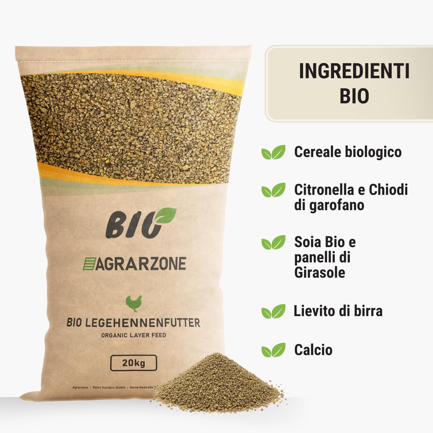 Agrarzone BIO Mangime Antiacaro per Galline Ovaiole 20 kg - Granulato con Erbe Aromatiche - Protezione Naturale da Acari & Parassiti - Premium Austria Senza OGM