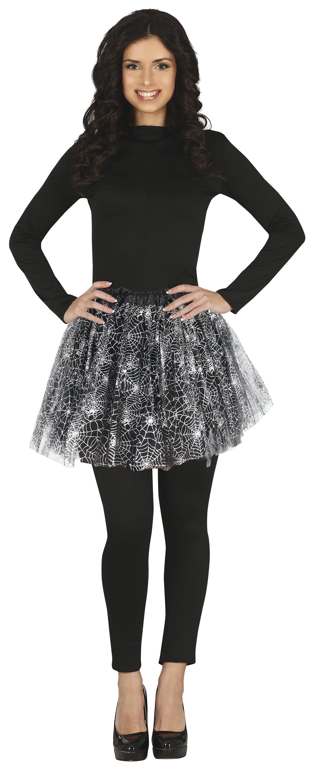 FIESTAS GUIRCA | Black Spider Web Tutu (40 cm) - Fancy Dress Accessory for Women - Ideal for Halloween, Fancy Dress Parties and Celebrations - Black and Silver