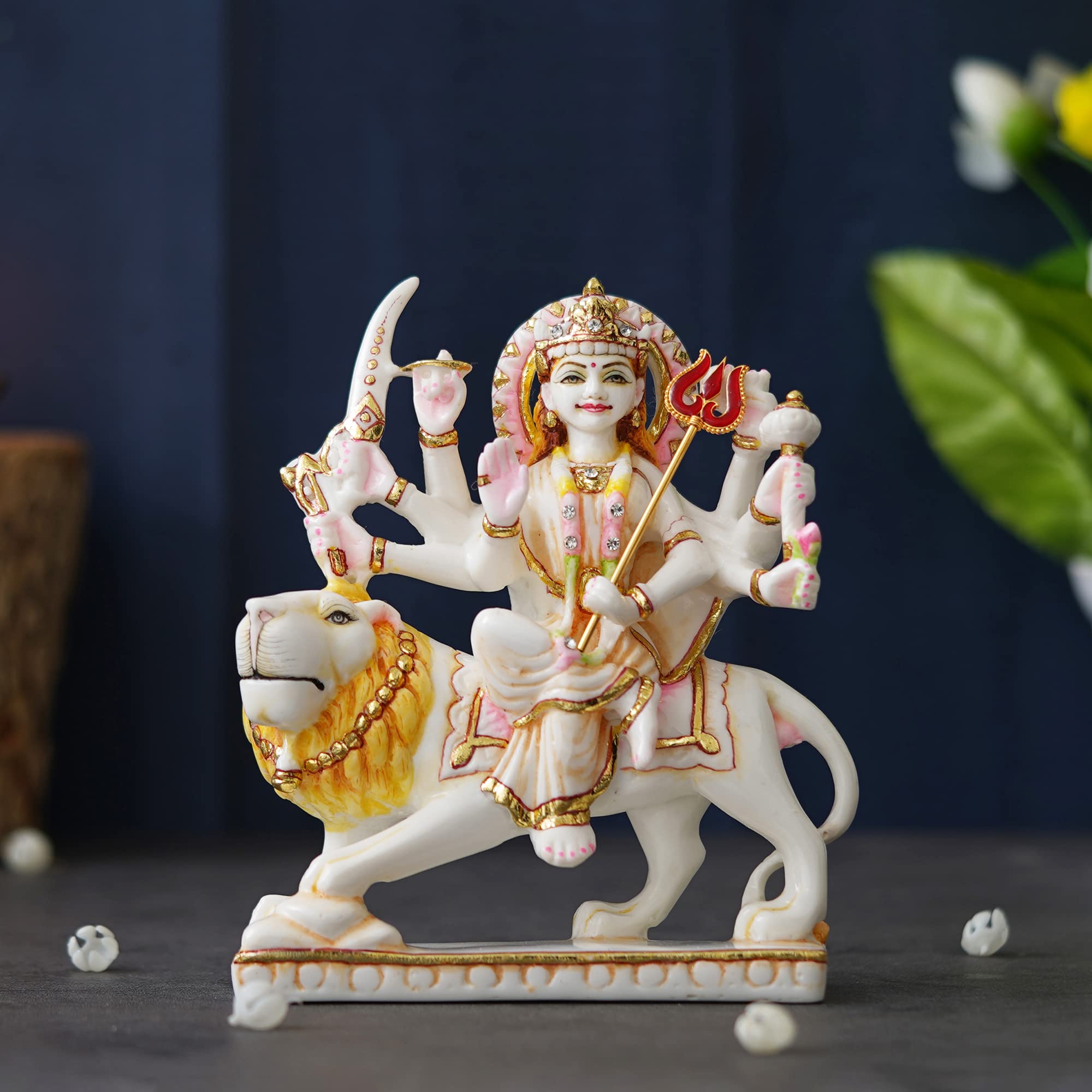 Shyam Antique Creation 7" Durga Maa Sitting On Lion Idol Hindu Goddess Sherawali MATA Statue MATA Rani Murti Figurine Adi Shakti Sculpture for Navratra, Home Diwali Decoration Items