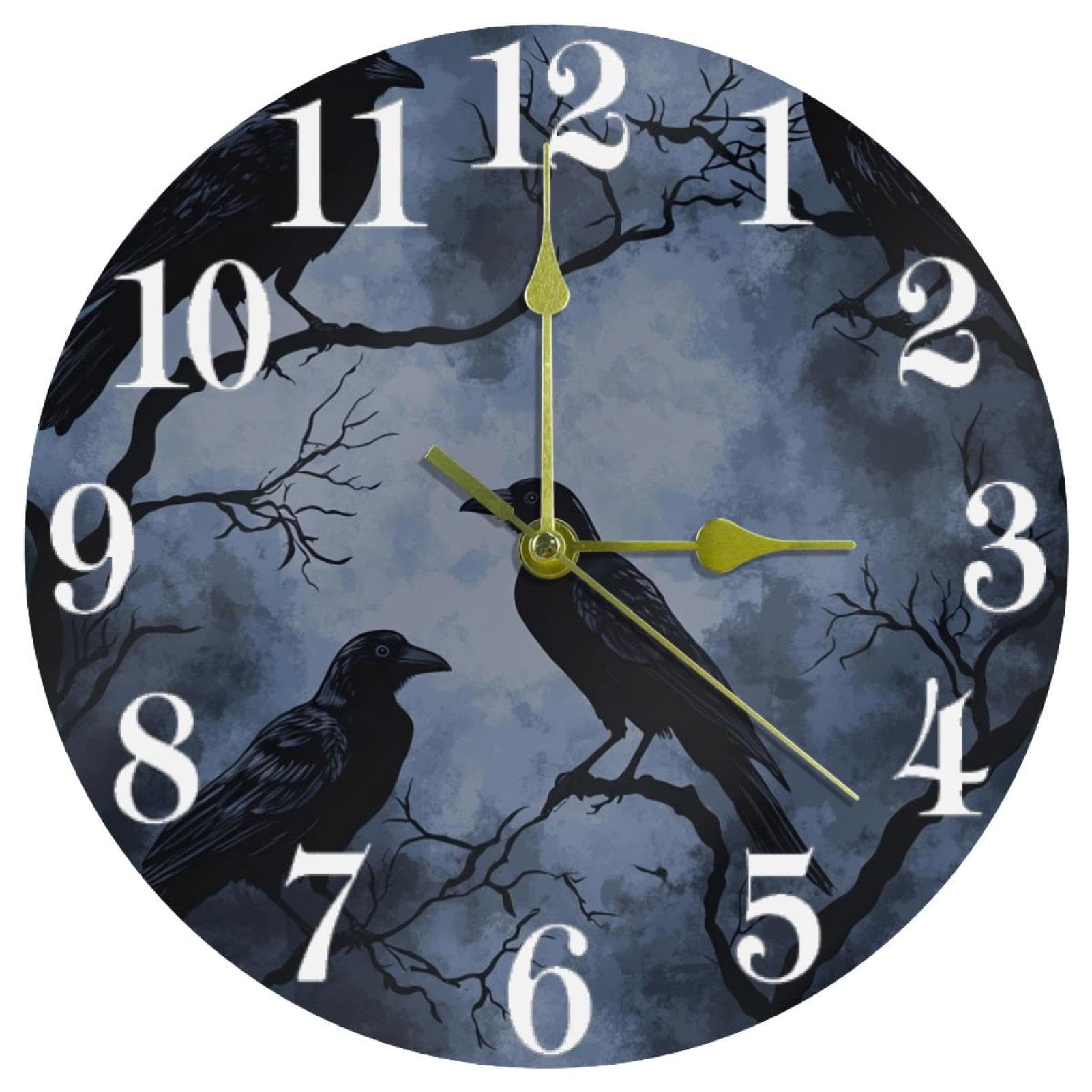 Horloge murale corbeaux la nuit design rond silencieux à quartz pour la maison