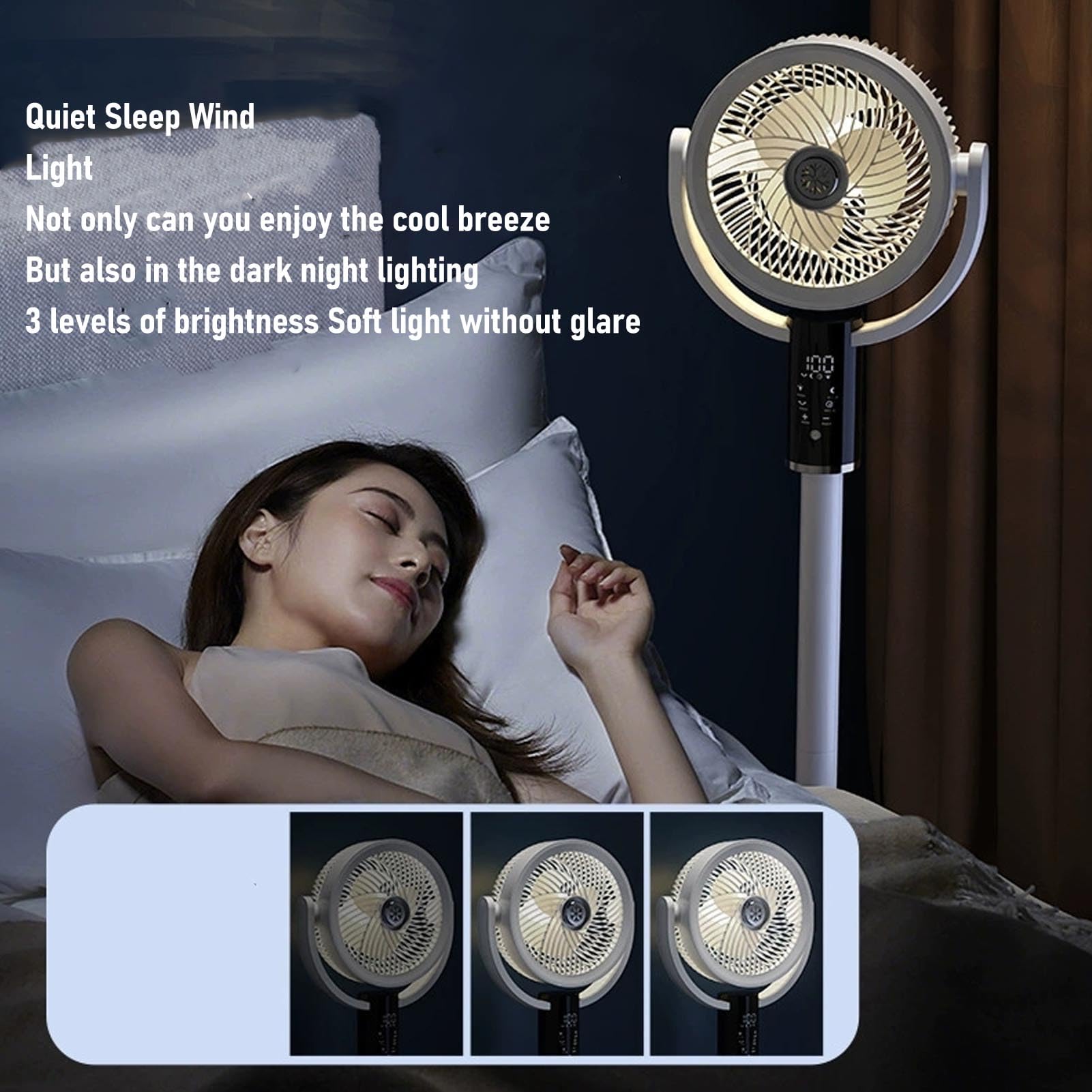 Ventilador Portátil, 8 Velocidades 3 Alturas Ajustables 12 Pulgadas Recargables Ventilador Piso Oscilante con Remoto, bajo Ruido, Luz Nocturna y Temporizador para Escritorio