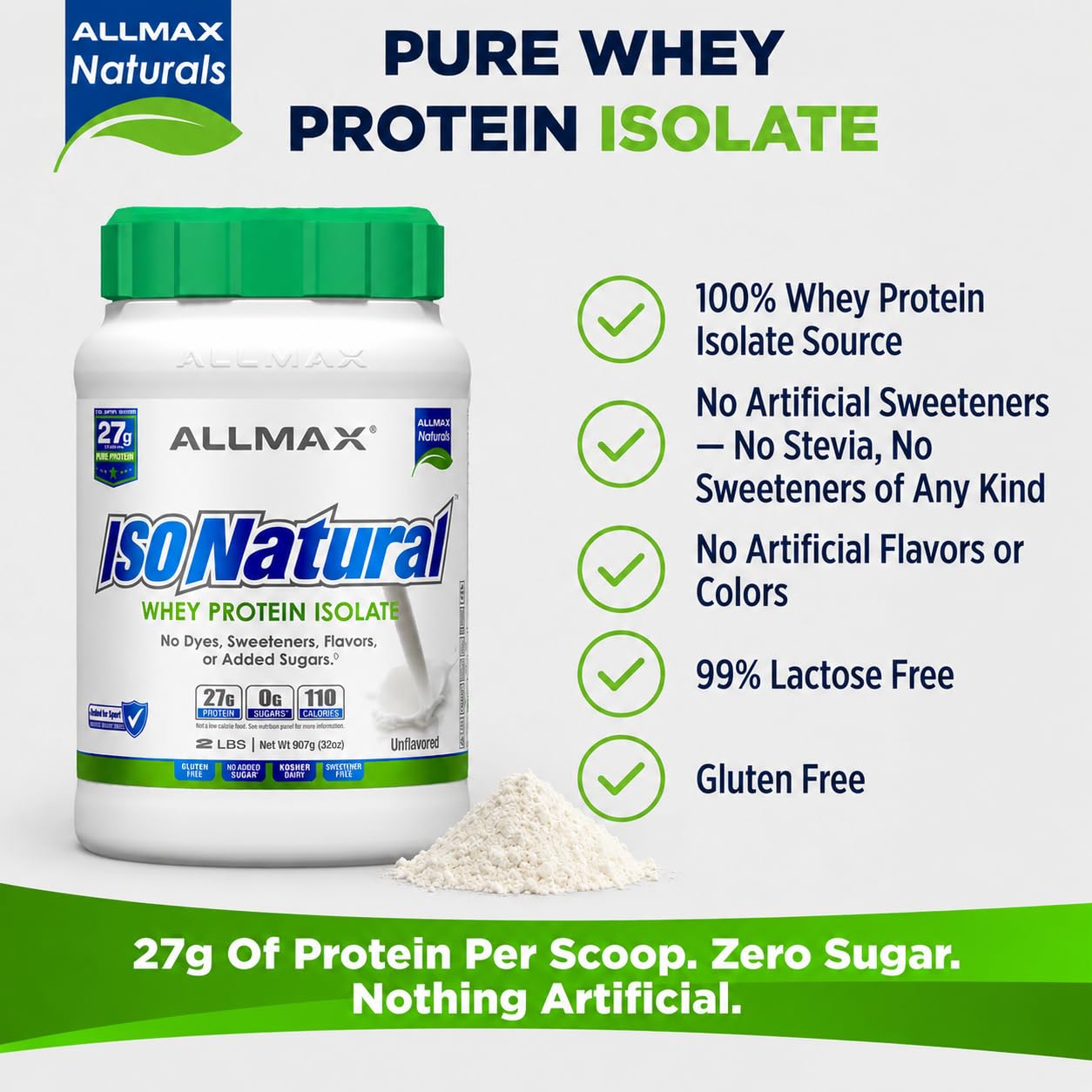 ALLMAX ISONATURAL Protein Isolate Powder, Unflavored, 2 lb, 31 Servings — Amazon image 2