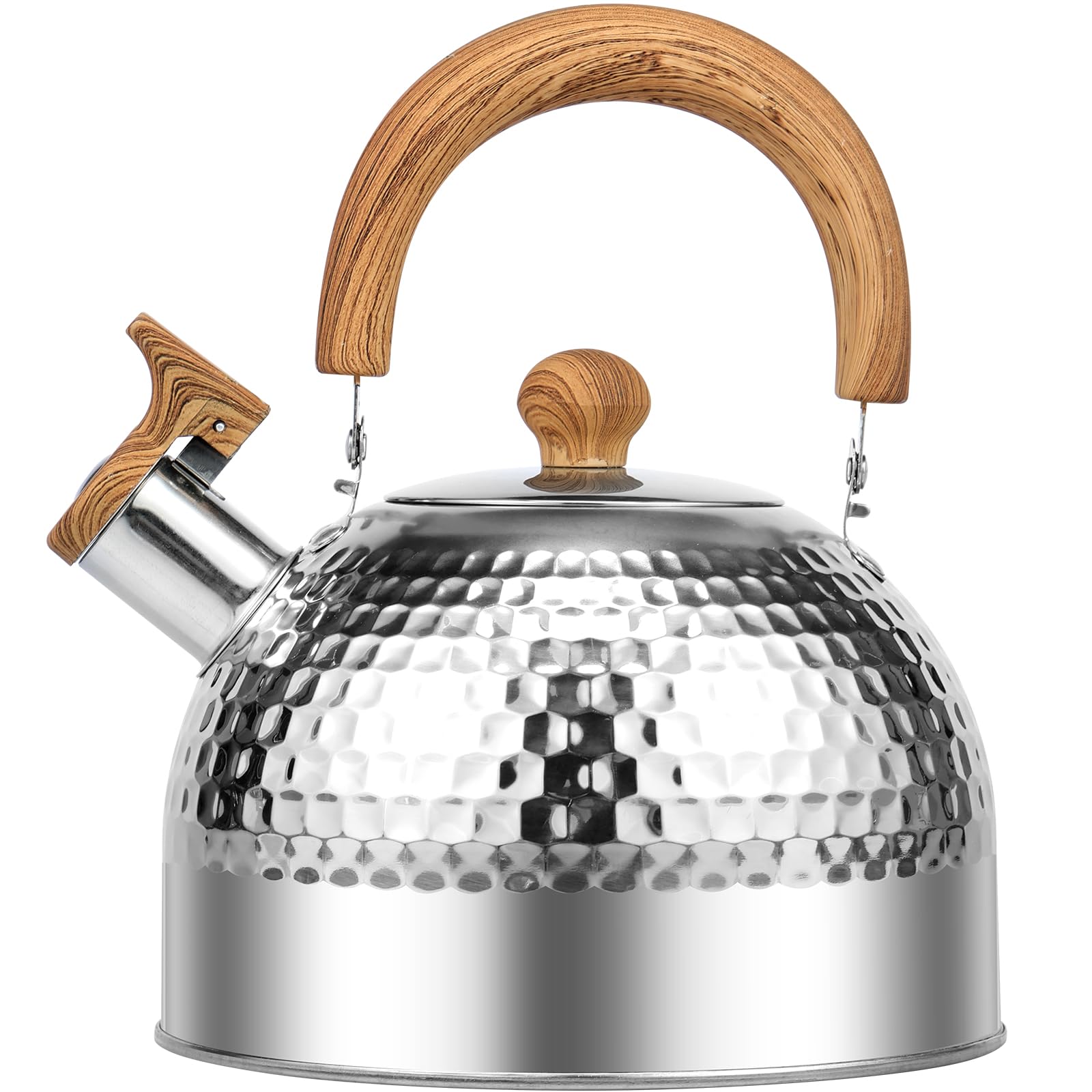 Whistling Kettle with Anti-Scald Handle, 2L Food Grade Stainless Steel Stove Top Kettle, Retro Style Teapot Camping Kettle for Kitchens Gas Stove Induction Cooker (Silver)
