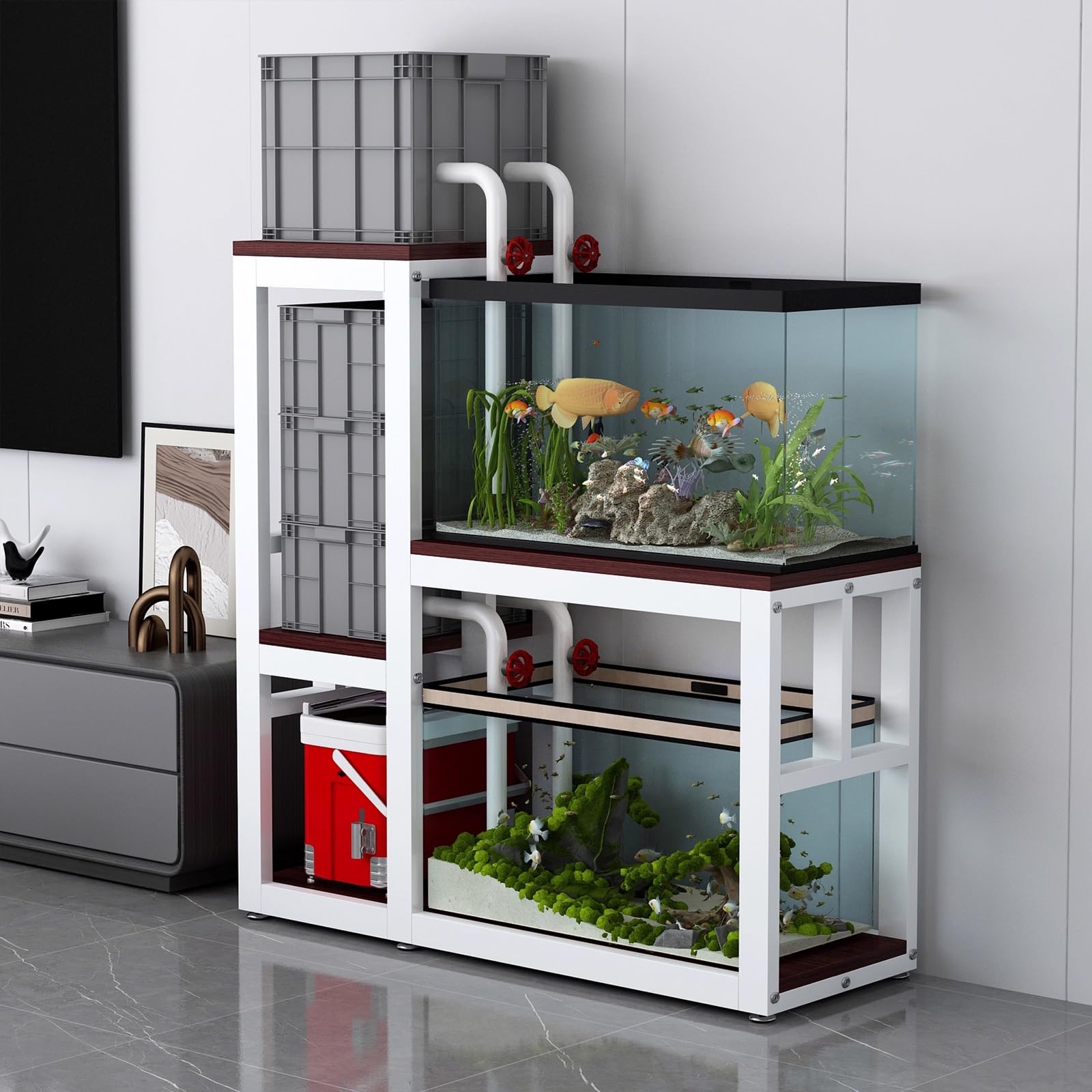 Multi-functional Aquarium Stand, Multi-tier Storage Fish Tank Stand, Easy to Assemble, Durable, Suitable for Hotels, Living Rooms, Balconies, and Offices(Style C,120x45cm/47.2x17.7in)