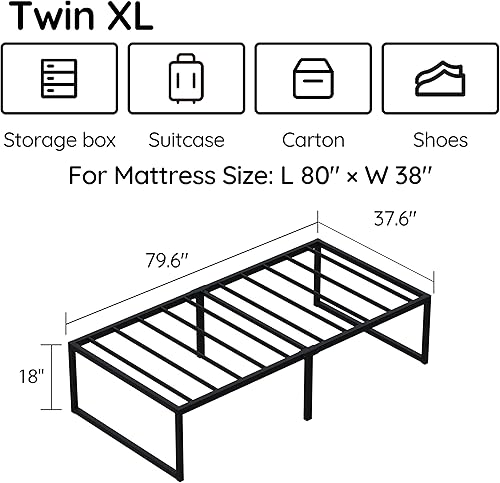 Miniatura 23 de Base de cama Cal King de 10 pulgadas, base de colchón de plataforma de metal resistente con soporte de listones de acero, no necesita somier, fácil