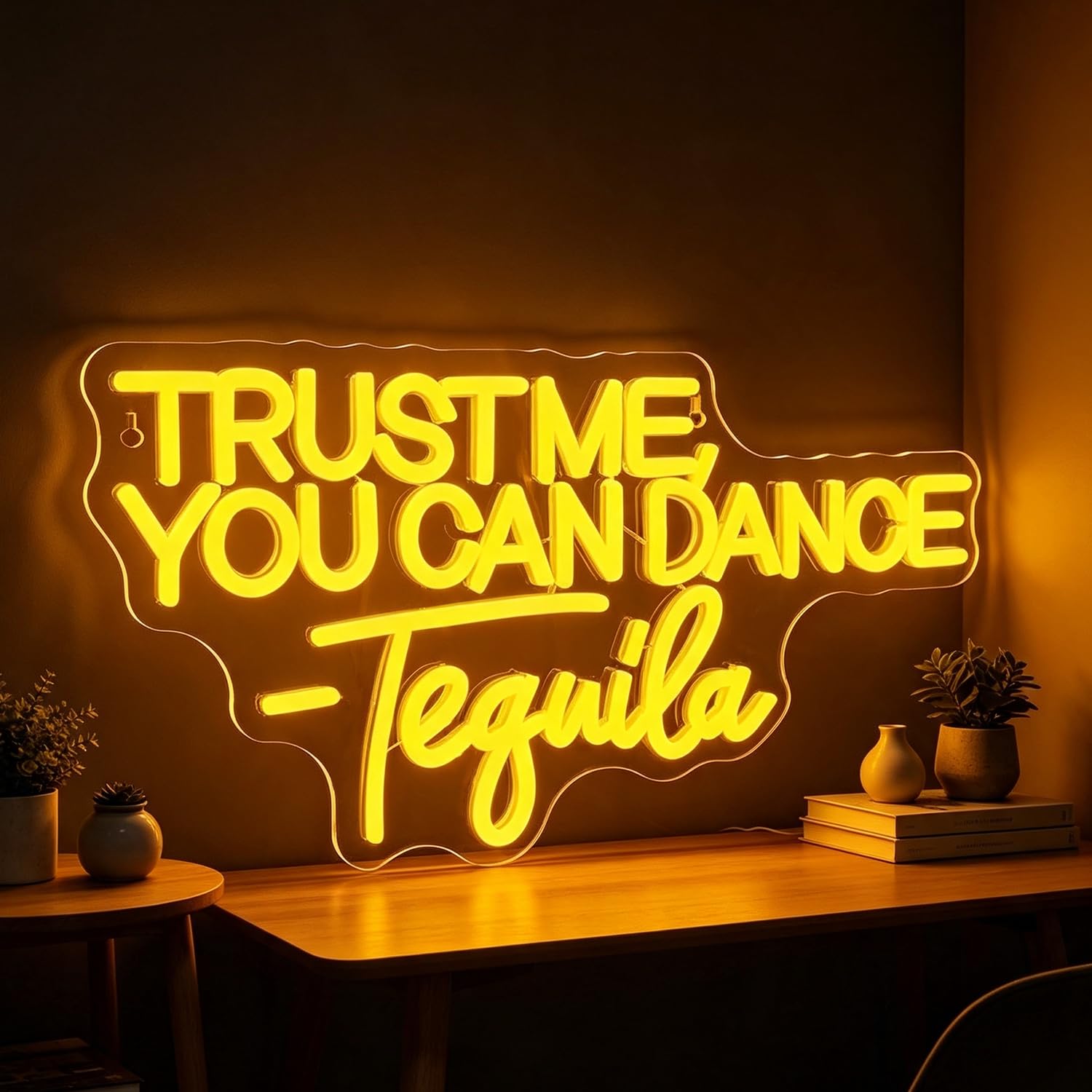 Trust Me You Can Dance Tequila Neon Sign Yellow LED Neon Letter Sign Light Up for Wall Decor, Dimmable USB Powered Neon Light for Home Bar Man Cave Party Club Restaurant Dancing Party 15.74”x9.05”
