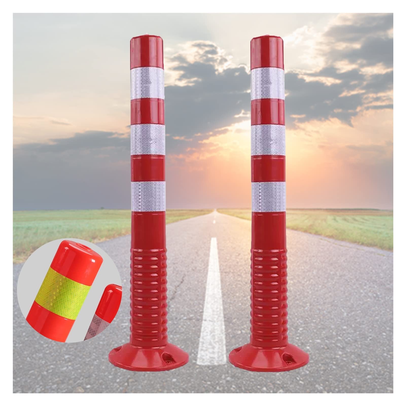 Conos De Tráfico, Barreras De Seguridad, Postes Delimitadores, Conos para Entradas De Vehículos Y Estacionamientos, Conos De Seguridad Vial, Cinta Reflectante para Barre,Red and White-2 Pack